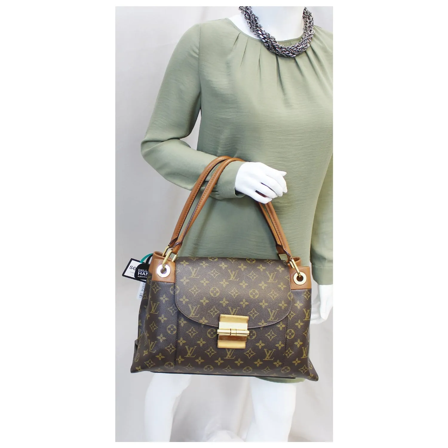 LOUIS VUITTON Olympe Monogram Canvas Satchel Shoulder Bag Camel