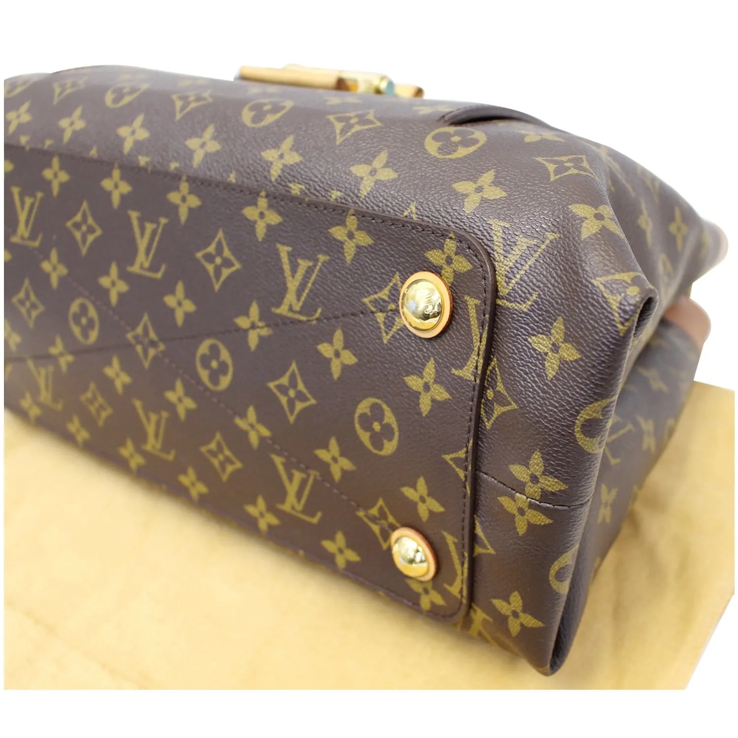LOUIS VUITTON Olympe Monogram Canvas Satchel Shoulder Bag Camel