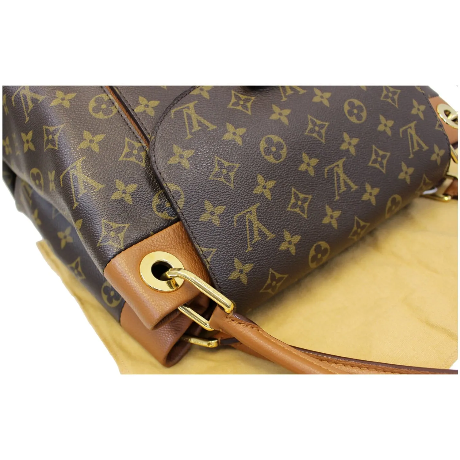 LOUIS VUITTON Olympe Monogram Canvas Satchel Shoulder Bag Camel