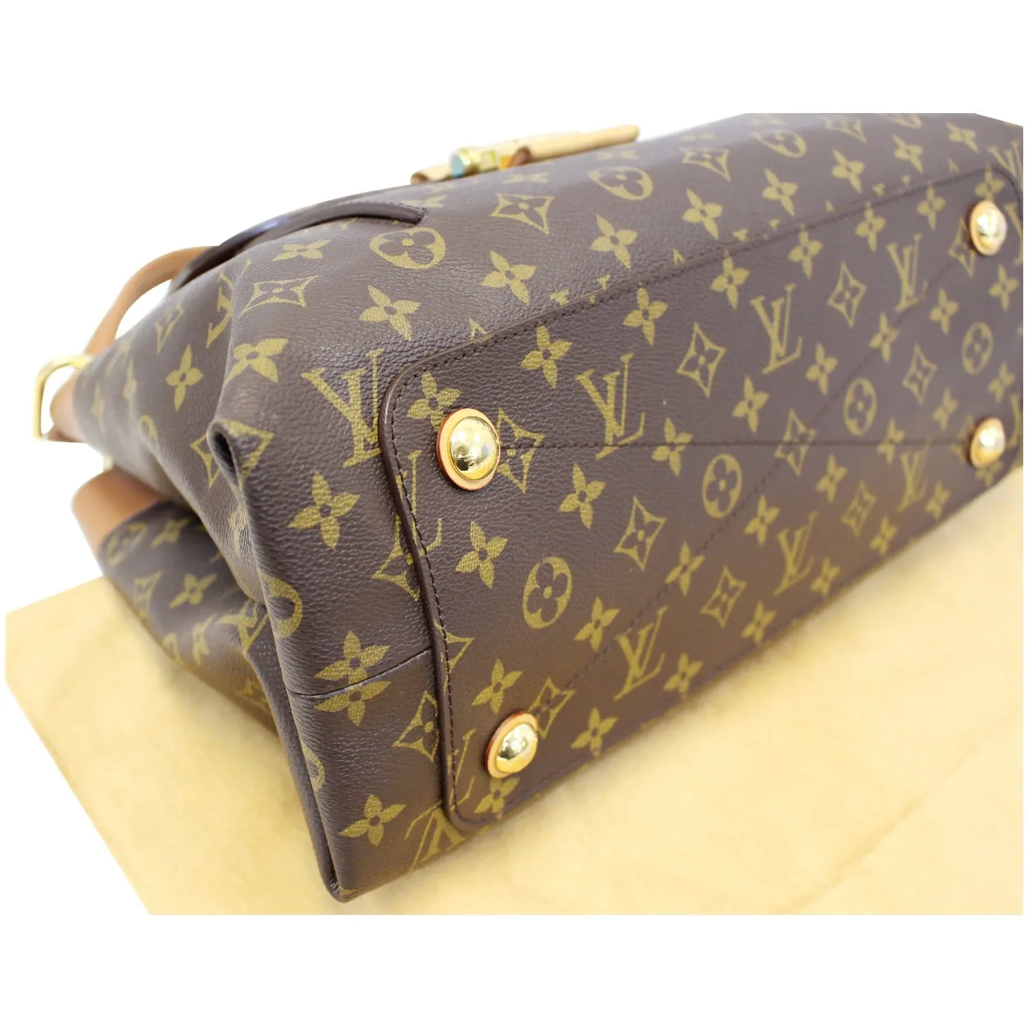 LOUIS VUITTON Olympe Monogram Canvas Satchel Shoulder Bag Camel