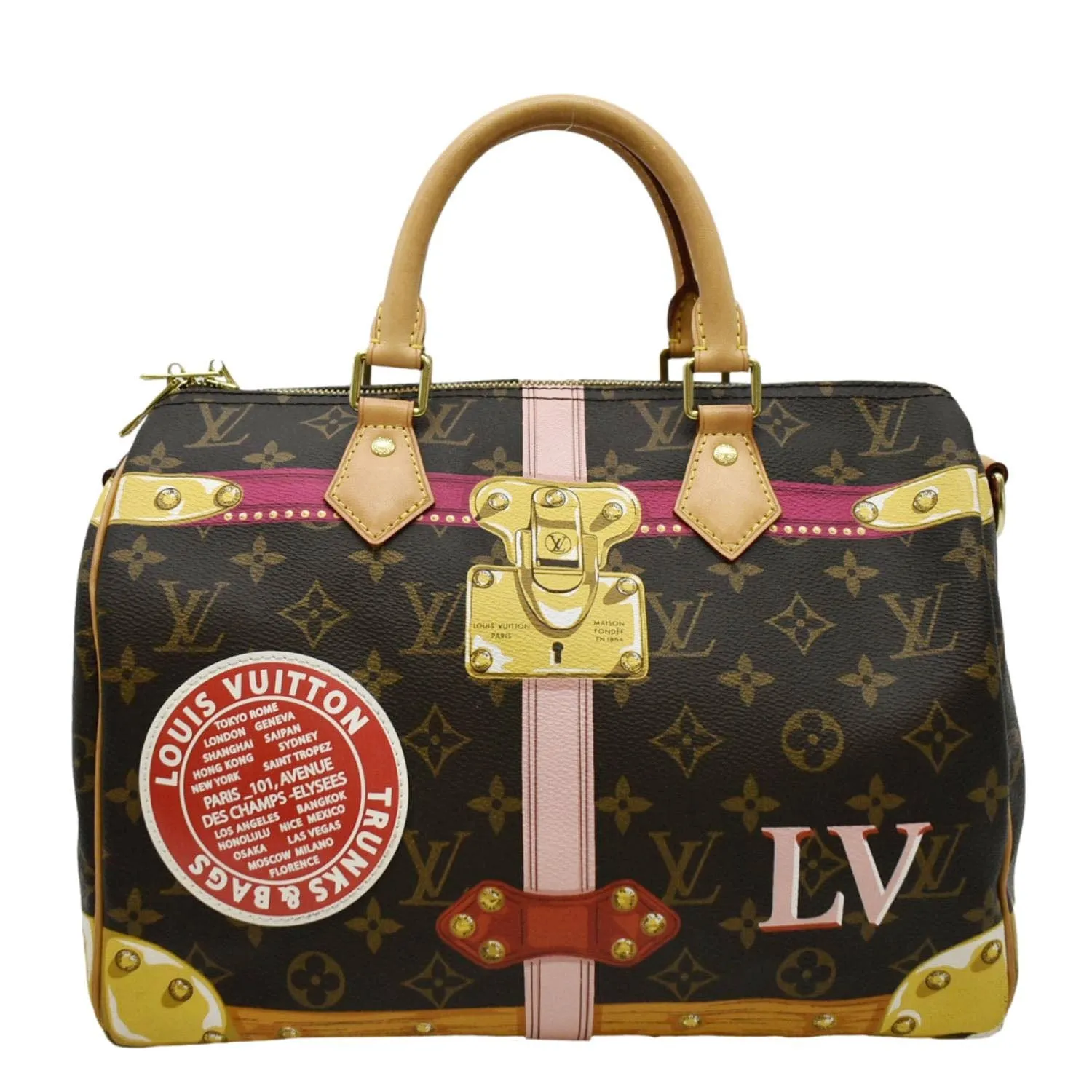 LOUIS VUITTON Summer Trunks Speedy 30 Monogram Canvas Satchel Bag Brown