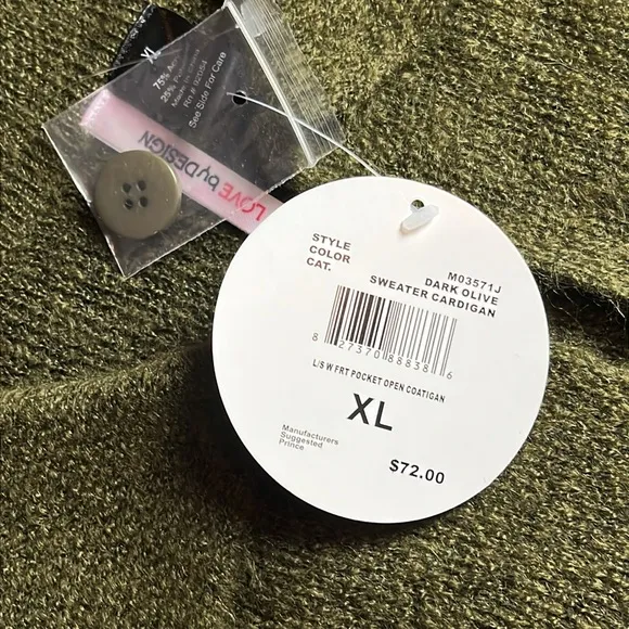 LOVE BY DESIGN Dark Olive Green Sweater Cardigan/ Duster - XL