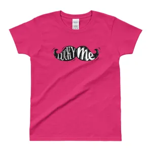 Lucky Me T Shirt Irish Mustache St. Patrick's Day Graphic Tee in Pink Color for Women