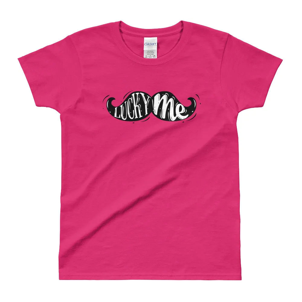 Lucky Me T Shirt Irish Mustache St. Patrick's Day Graphic Tee in Pink Color for Women