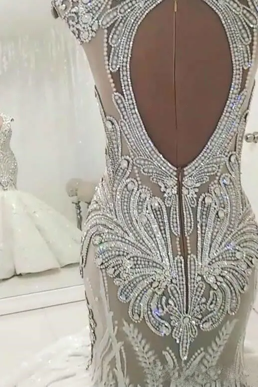 Luxurious Sleeveless Appliques Rhinestones Mermaid Wedding Bridal Gowns