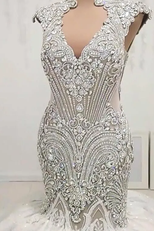 Luxurious Sleeveless Appliques Rhinestones Mermaid Wedding Bridal Gowns