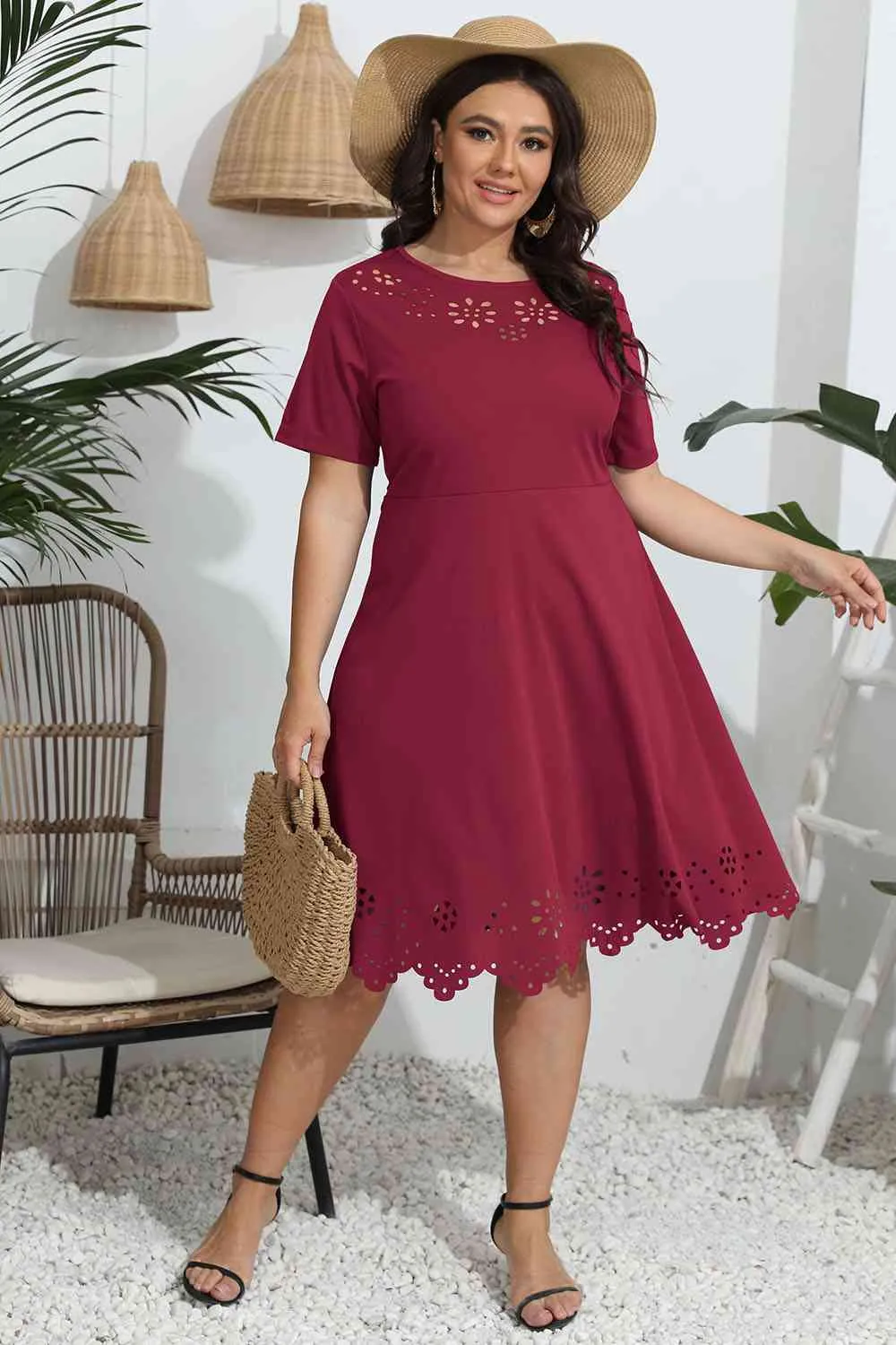 Lynnette Plus Size Round Neck Openwork Dress
