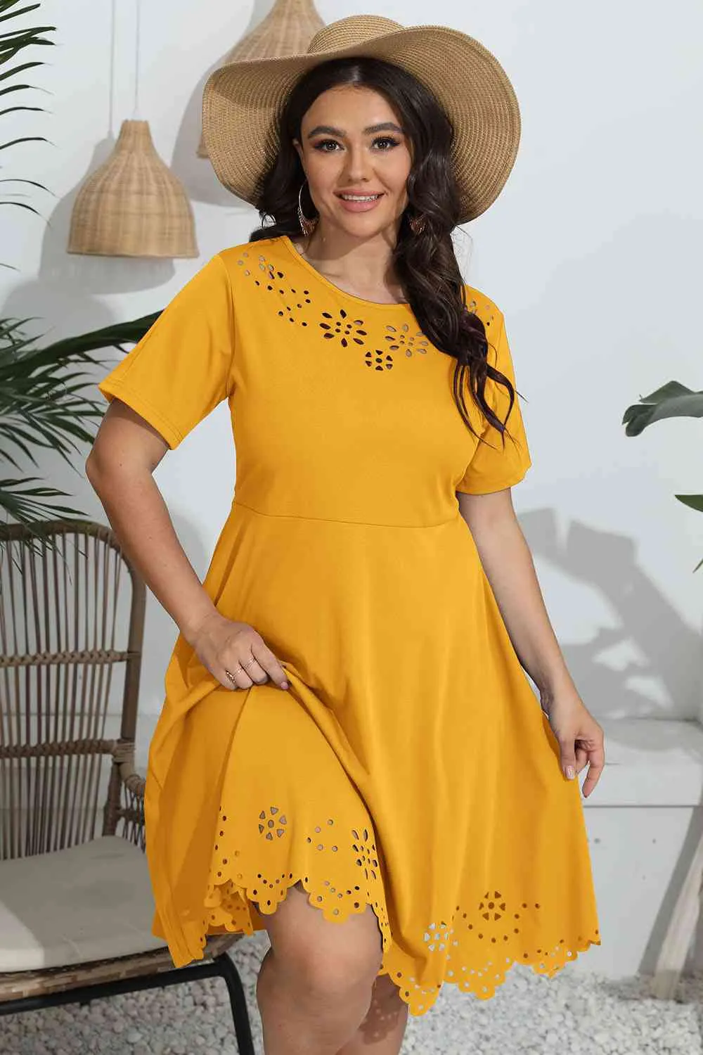 Lynnette Plus Size Round Neck Openwork Dress