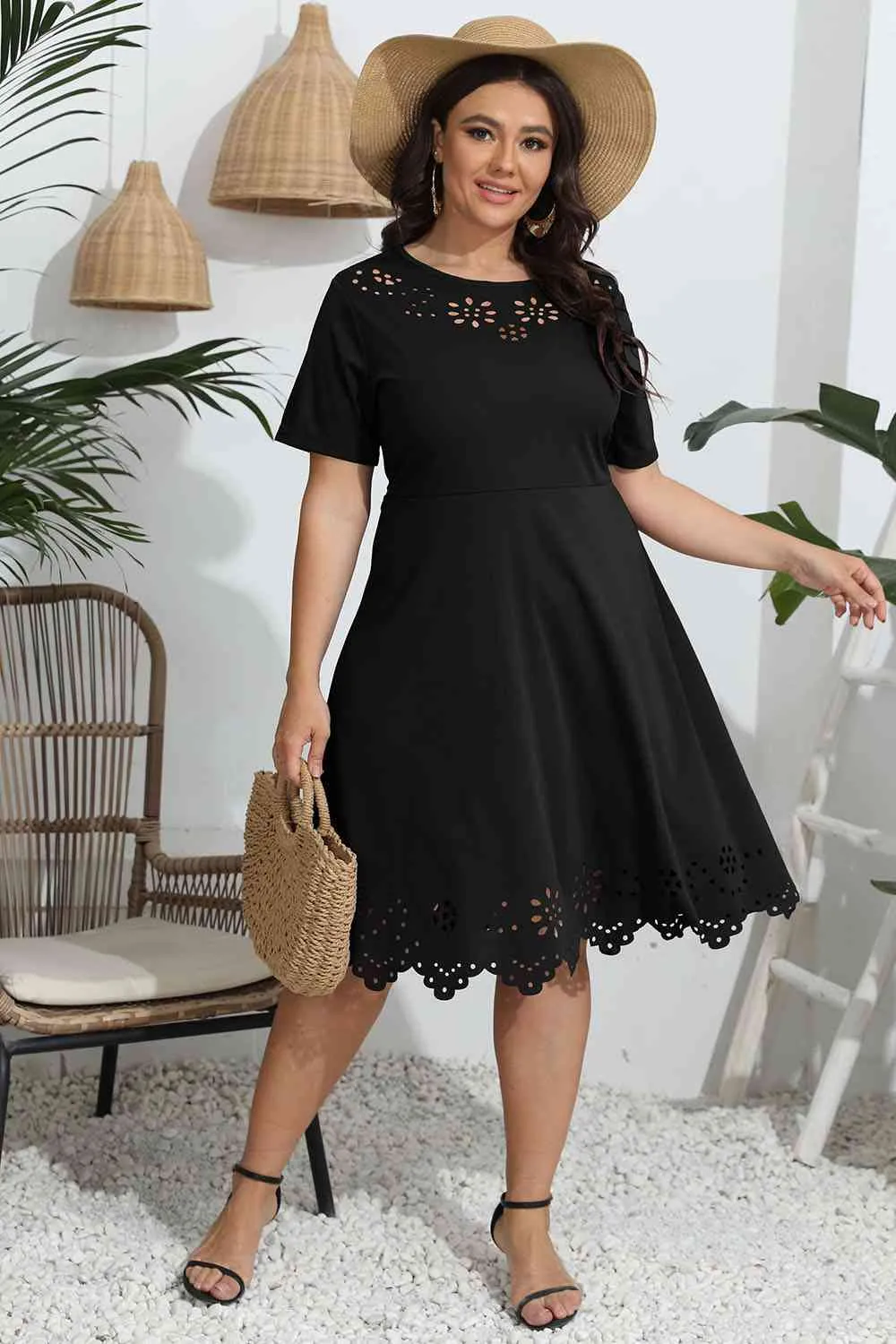 Lynnette Plus Size Round Neck Openwork Dress