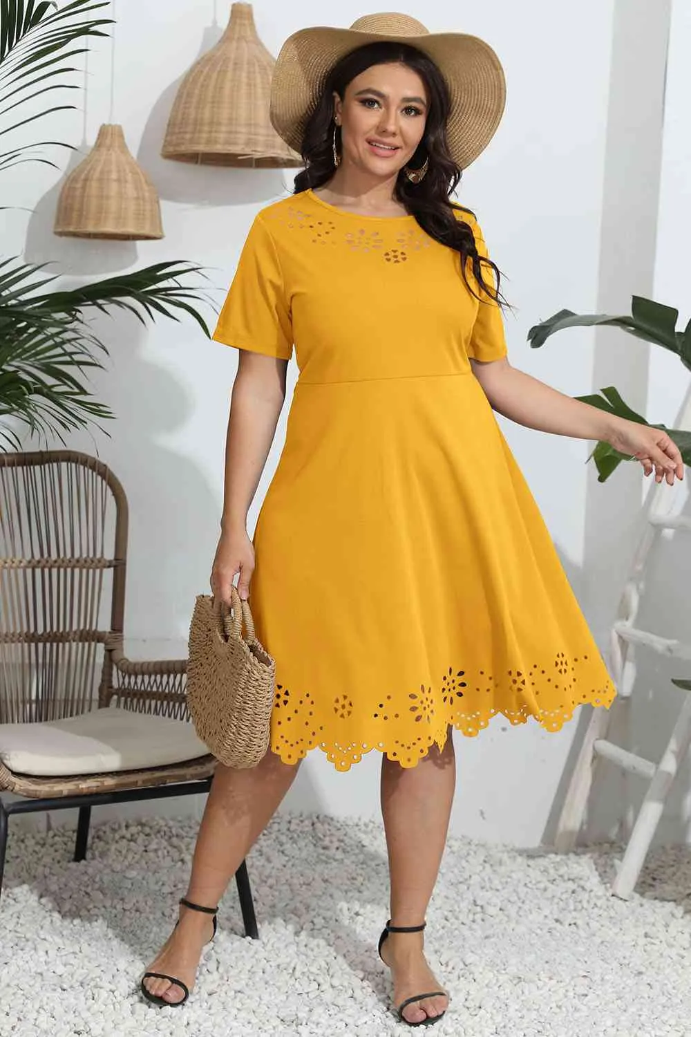 Lynnette Plus Size Round Neck Openwork Dress