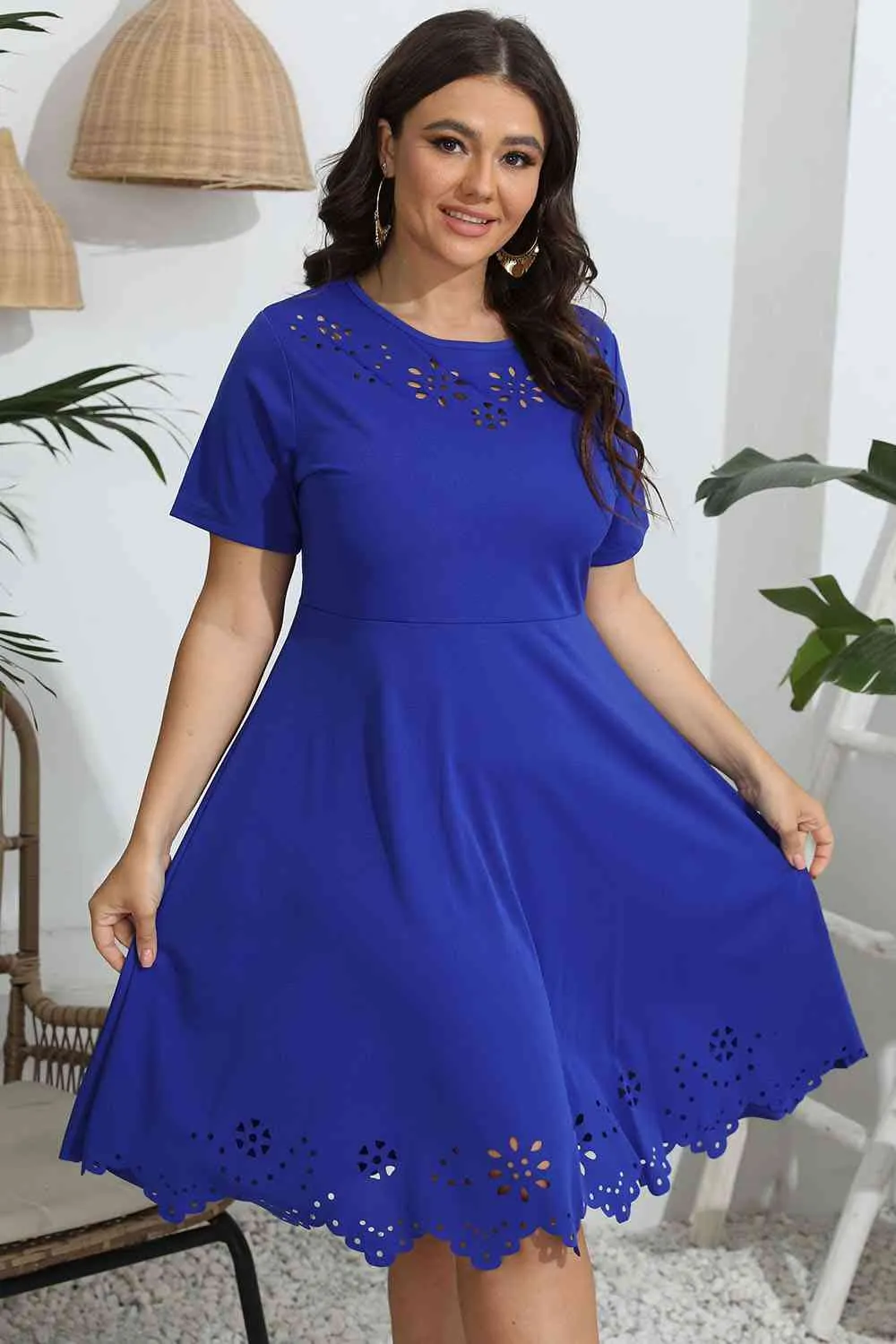 Lynnette Plus Size Round Neck Openwork Dress