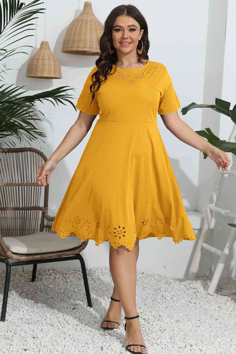 Lynnette Plus Size Round Neck Openwork Dress