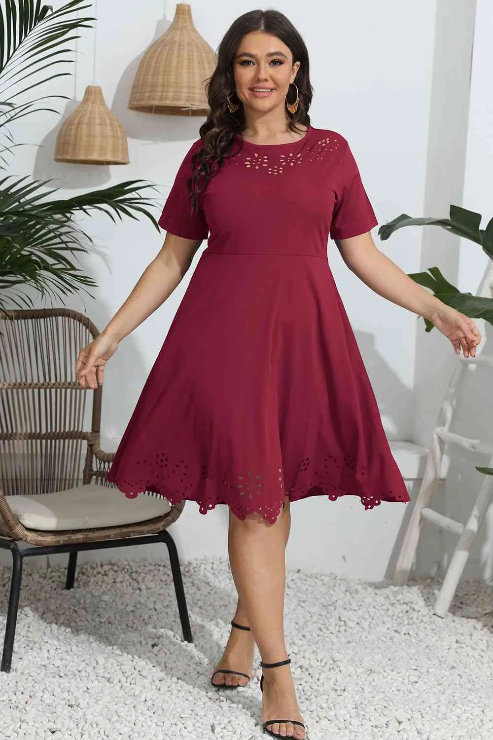Lynnette Plus Size Round Neck Openwork Dress
