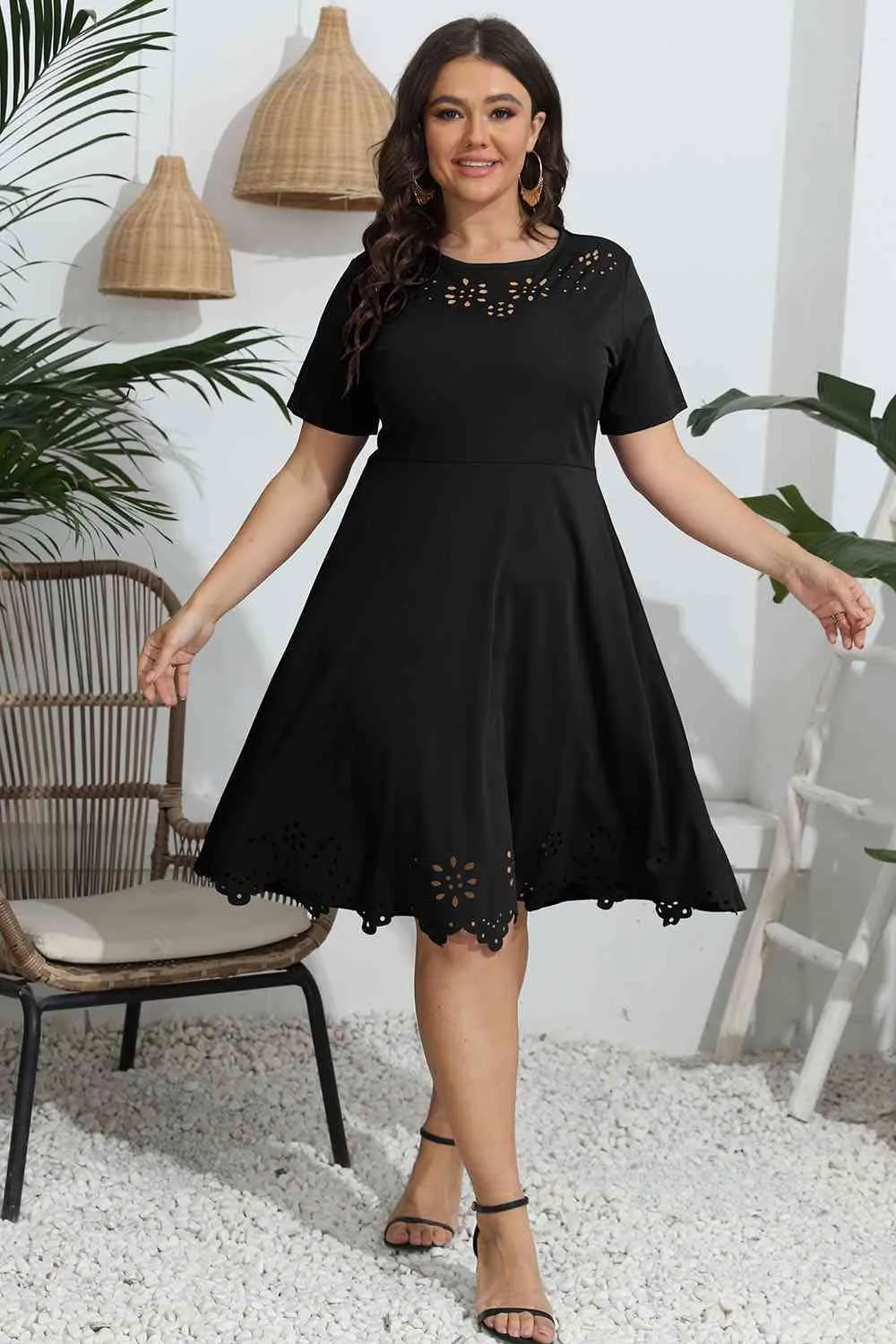 Lynnette Plus Size Round Neck Openwork Dress