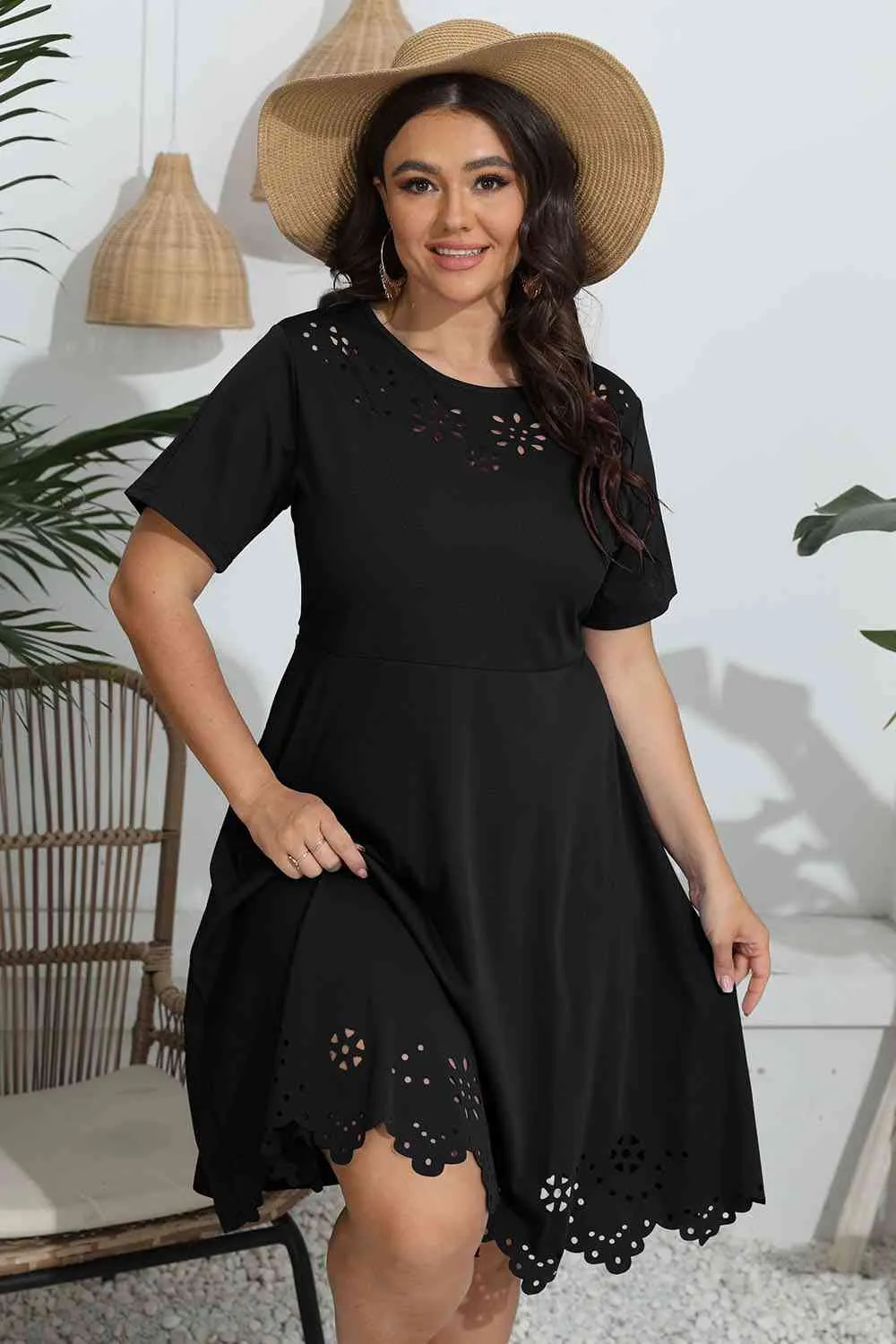 Lynnette Plus Size Round Neck Openwork Dress
