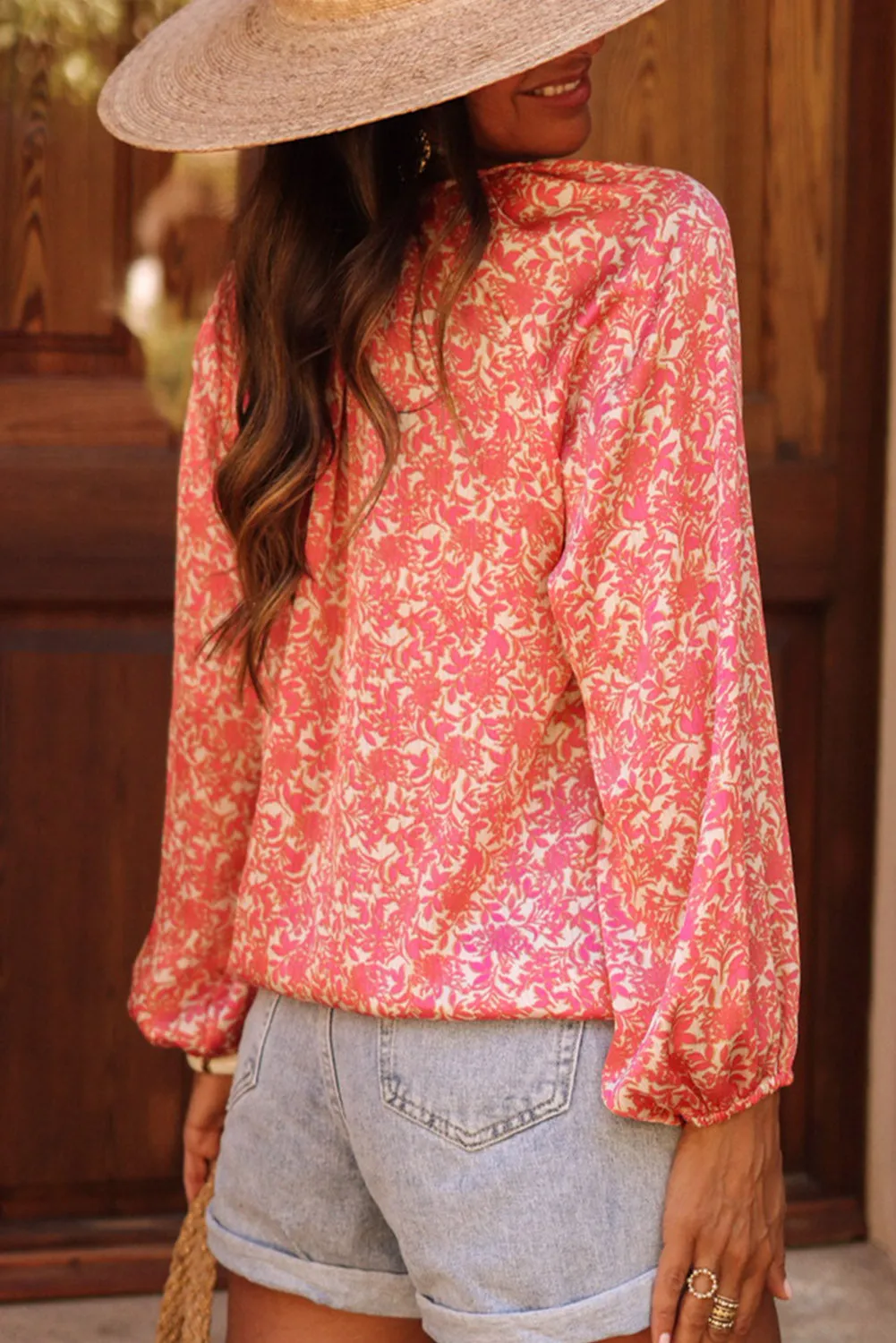 Lyra Floral Tie Neck Balloon Sleeve Shirt