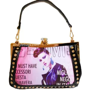 Magazine image evening clutch satchel shoulder bag red cover photo rhinestone