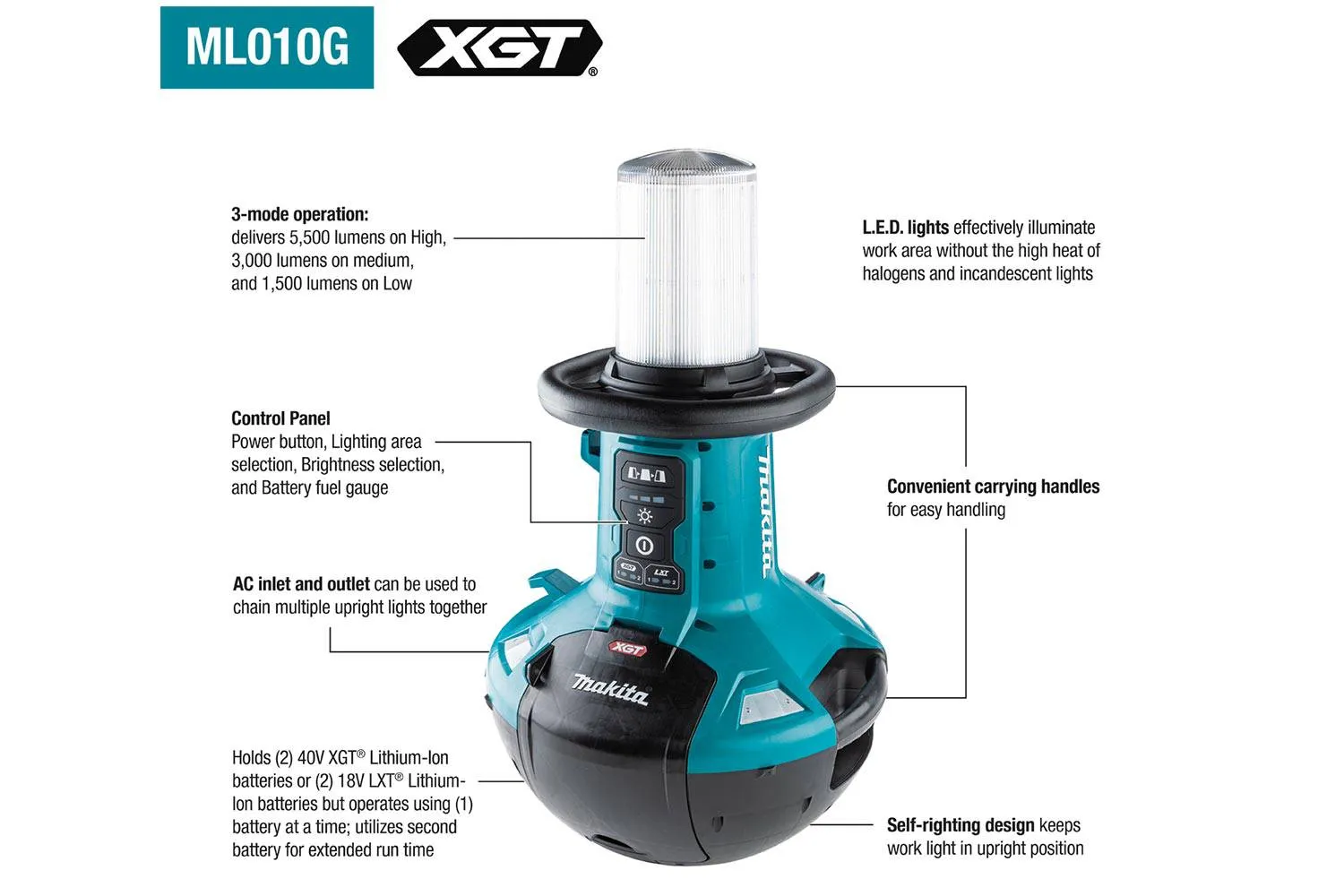 Makita - ML010G XGT/LXT Wobble Upright Work Light