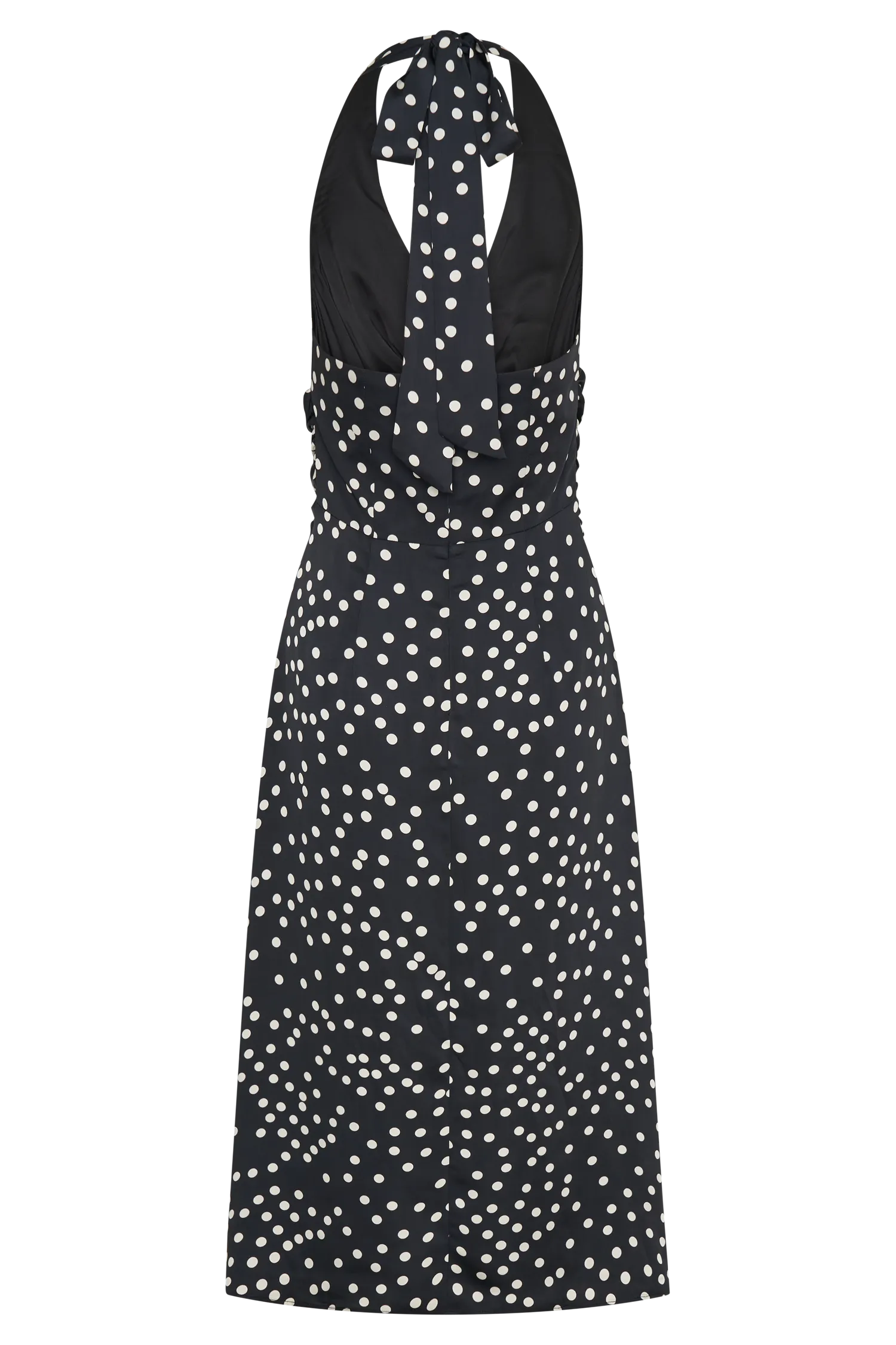Marguerite Satin Halter Midi Dress - Black Polka Dot Print