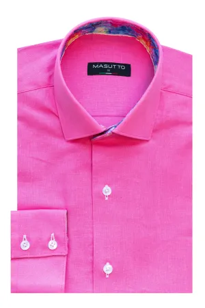 MASUTTO LIN/52 LINEN LONG SLEEVE BUTTON DOWN SHIRT