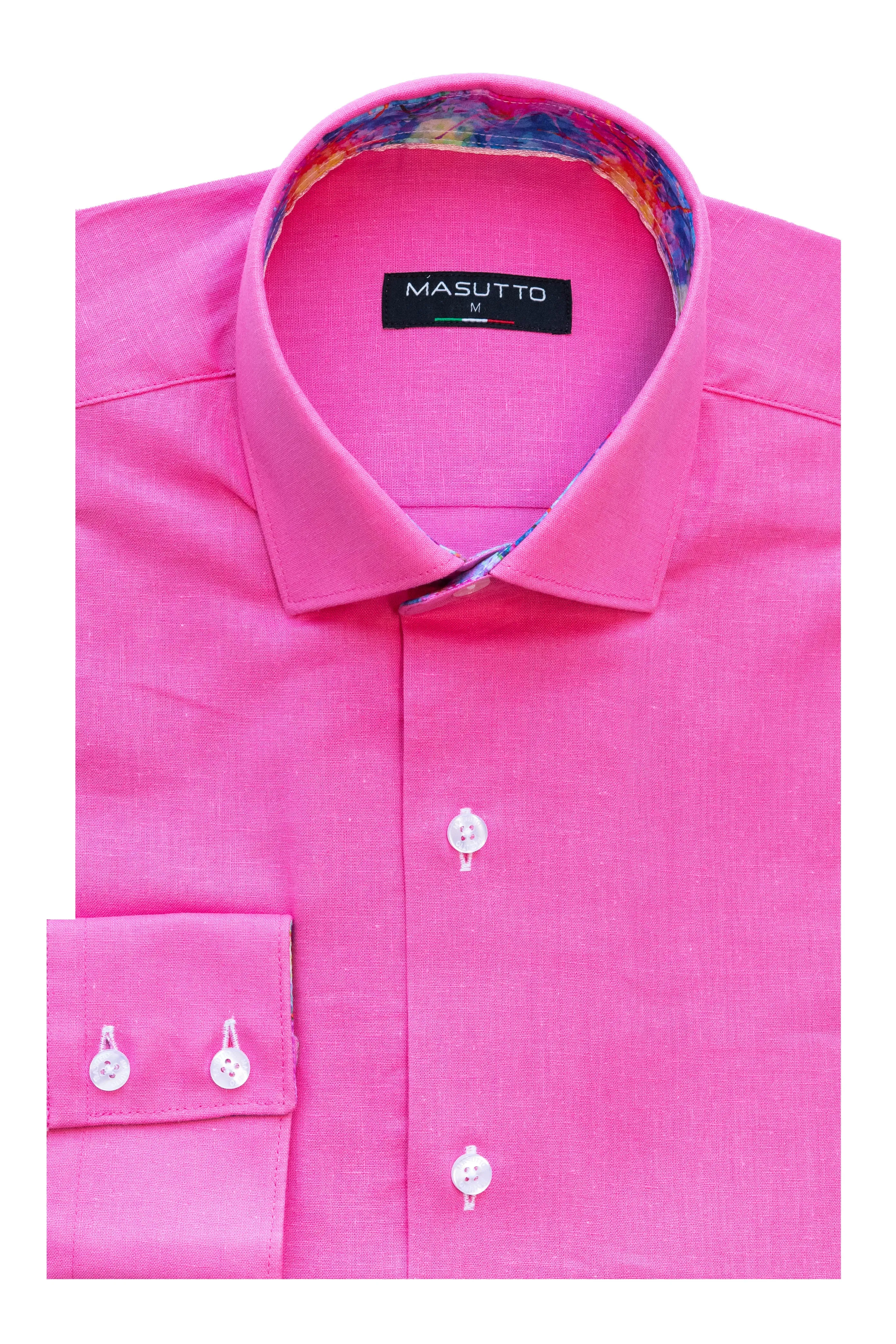 MASUTTO LIN/52 LINEN LONG SLEEVE BUTTON DOWN SHIRT