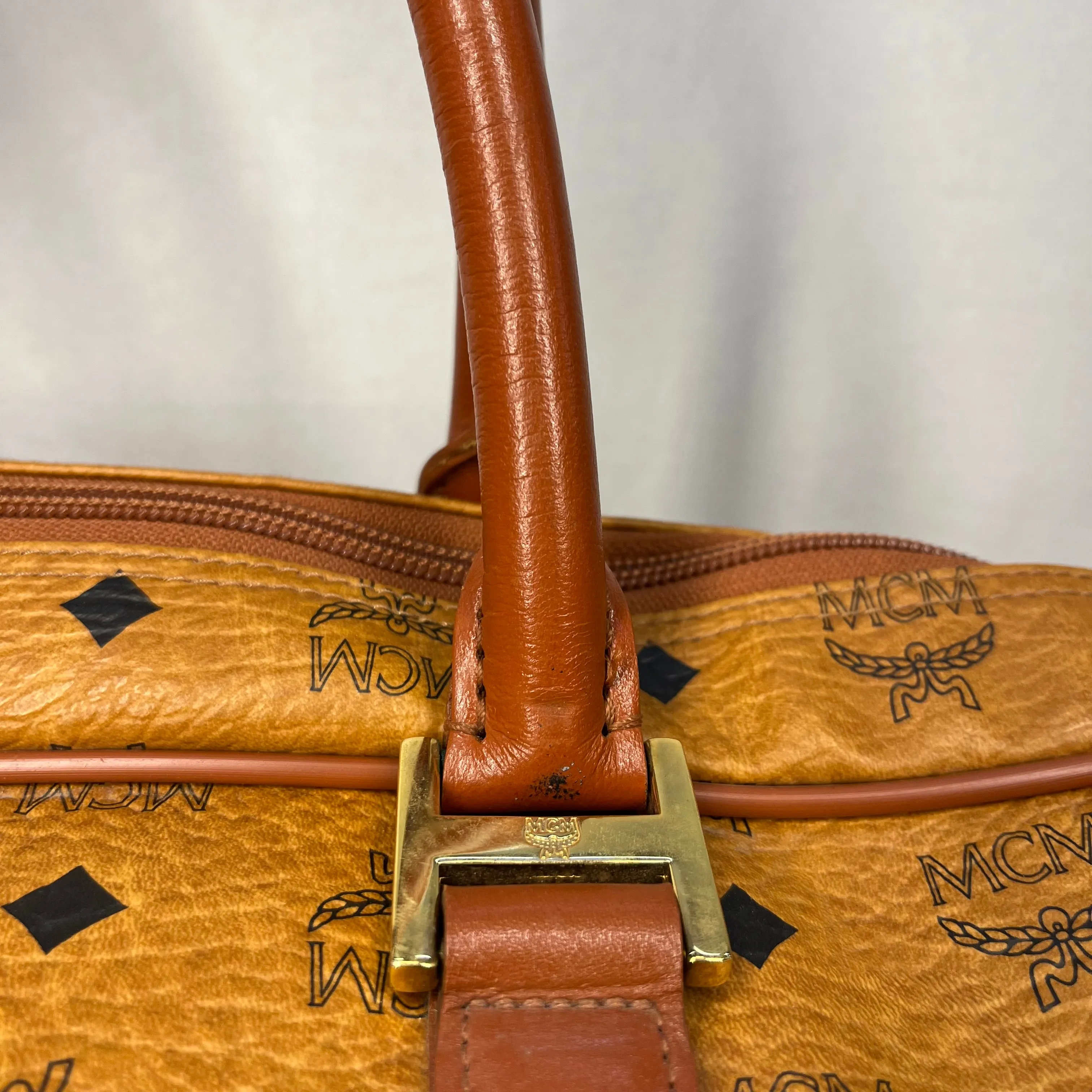 MCM Cognac Visetos Monogram Canvas Duffle Bag
