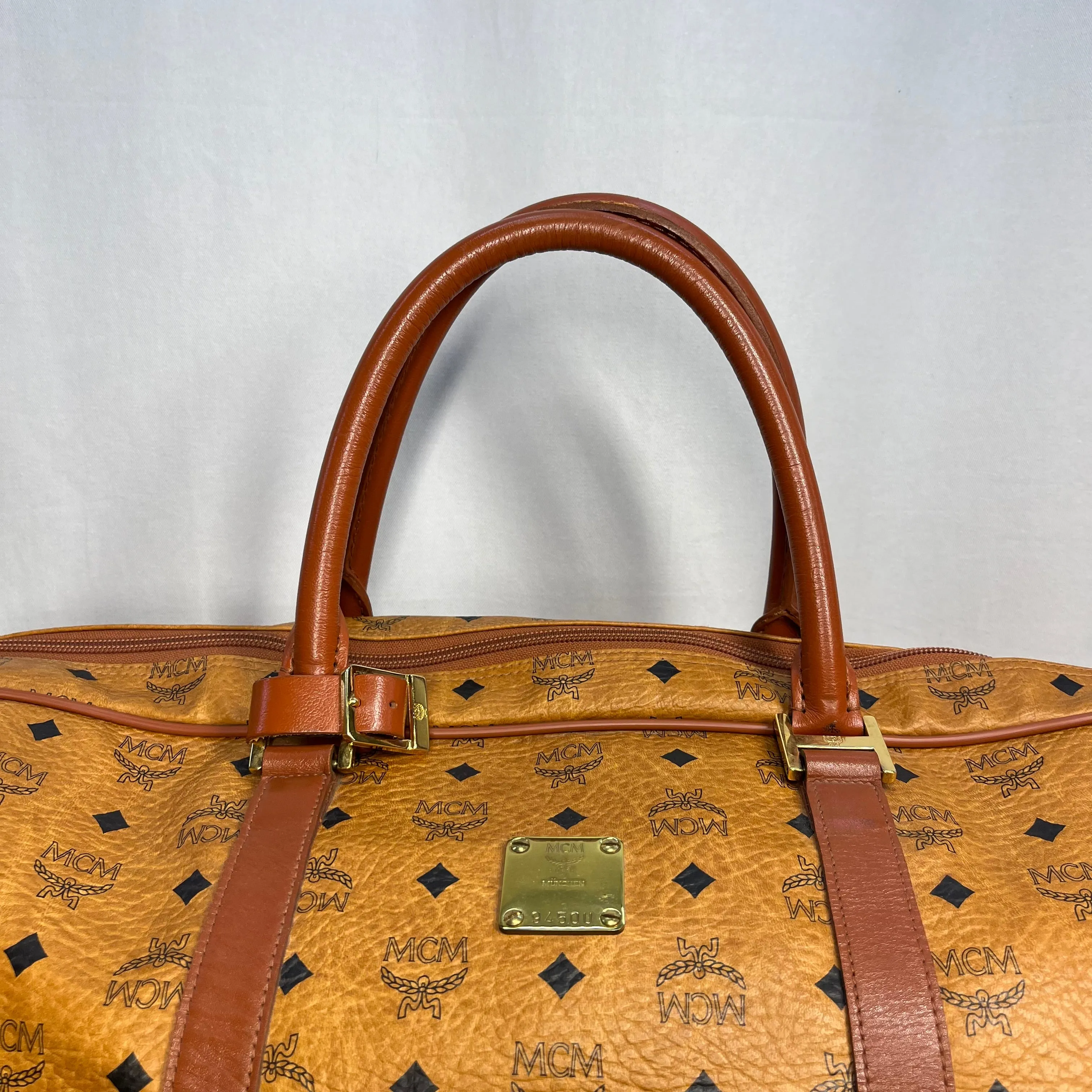 MCM Cognac Visetos Monogram Canvas Duffle Bag
