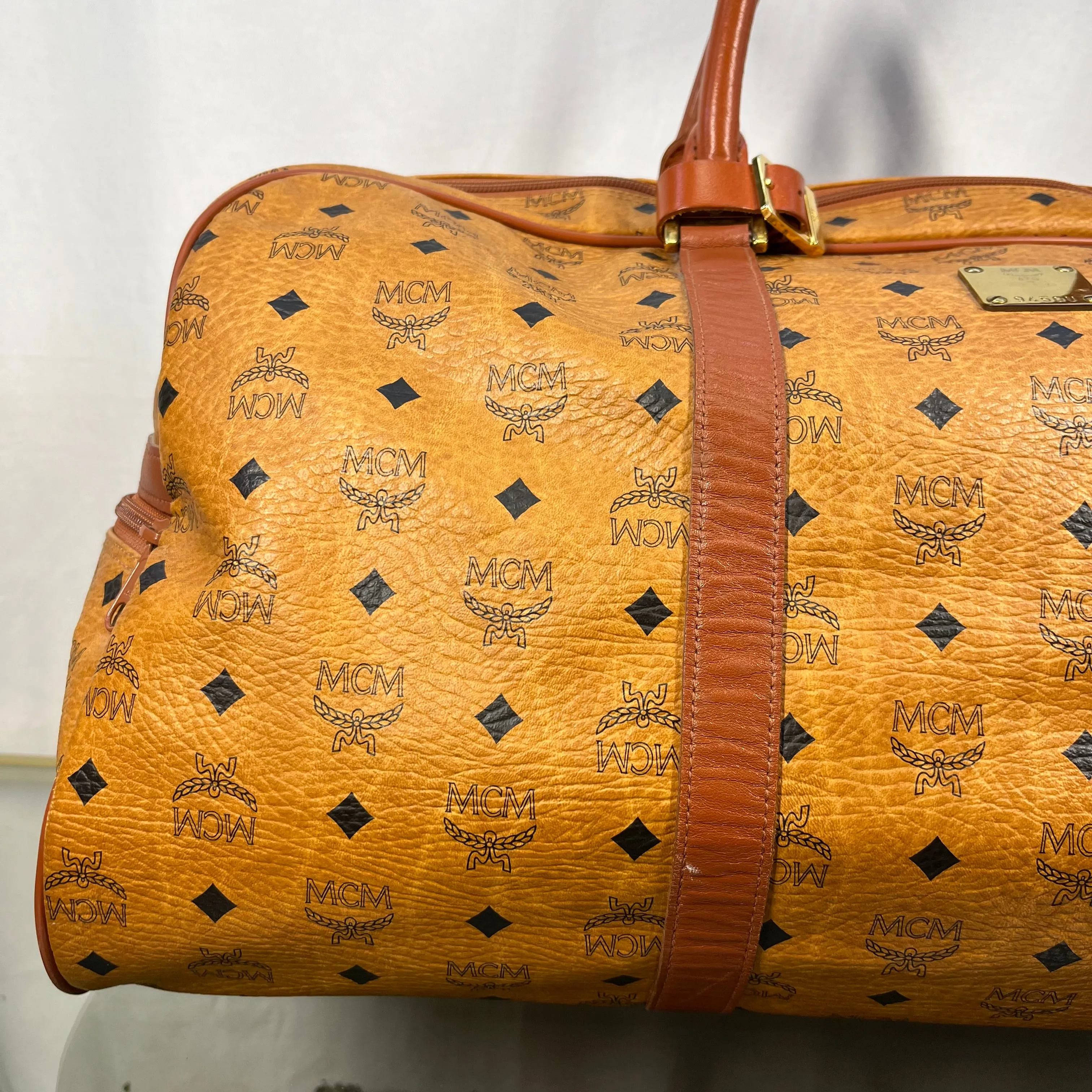 MCM Cognac Visetos Monogram Canvas Duffle Bag