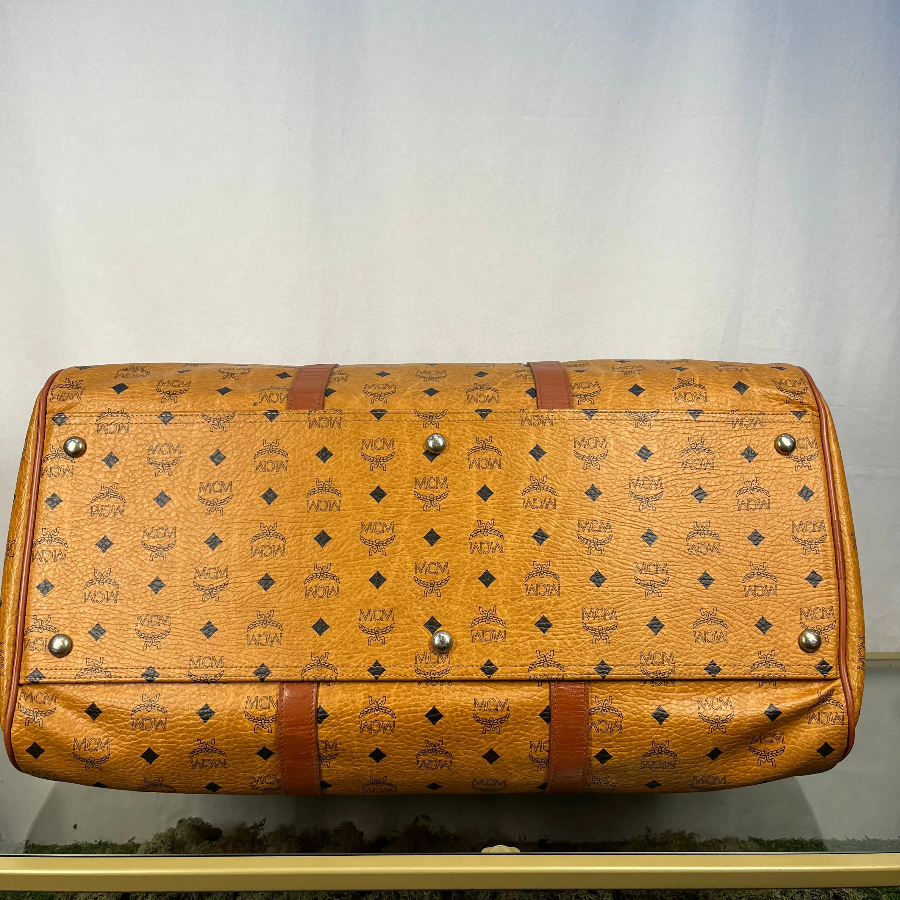 MCM Cognac Visetos Monogram Canvas Duffle Bag