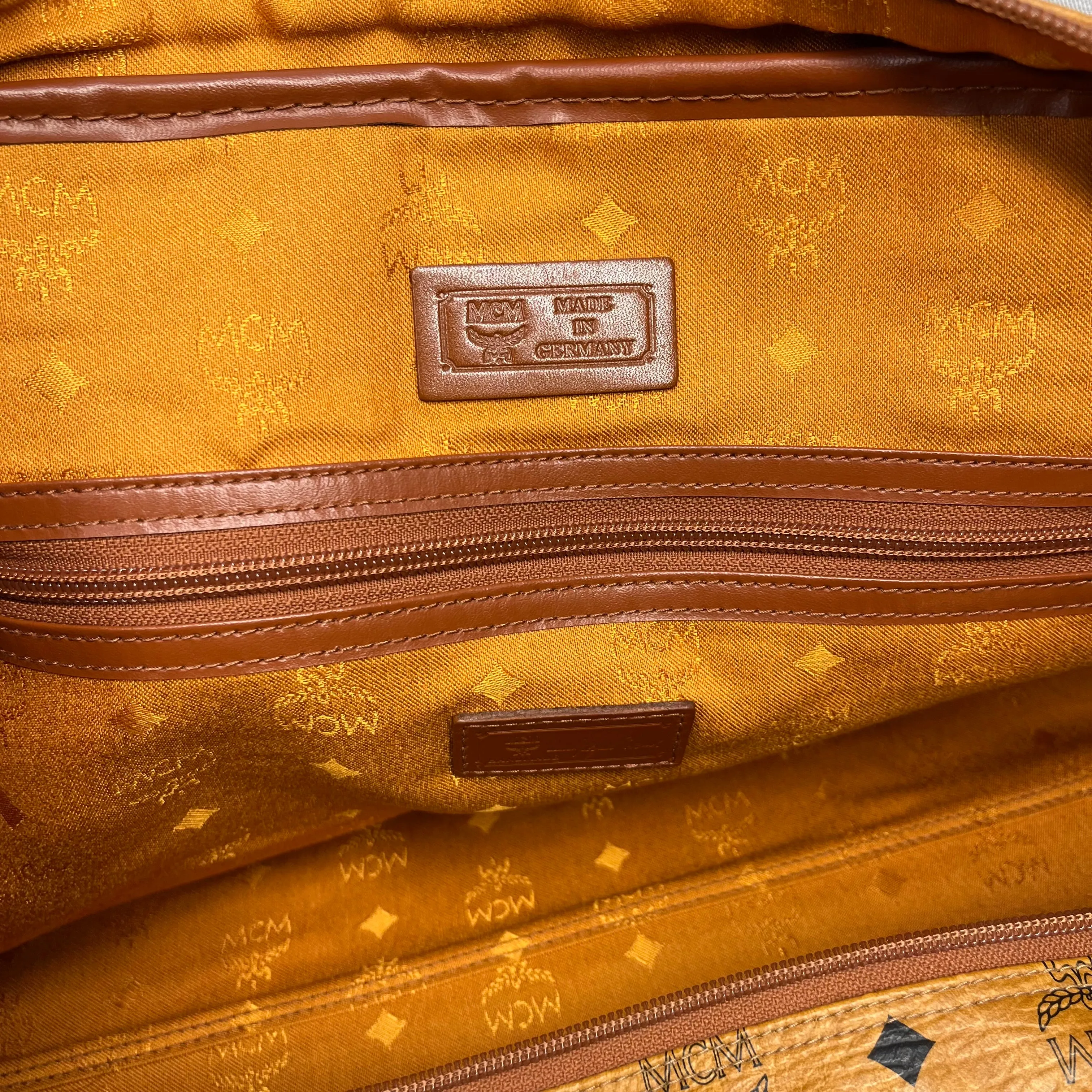 MCM Cognac Visetos Monogram Canvas Duffle Bag