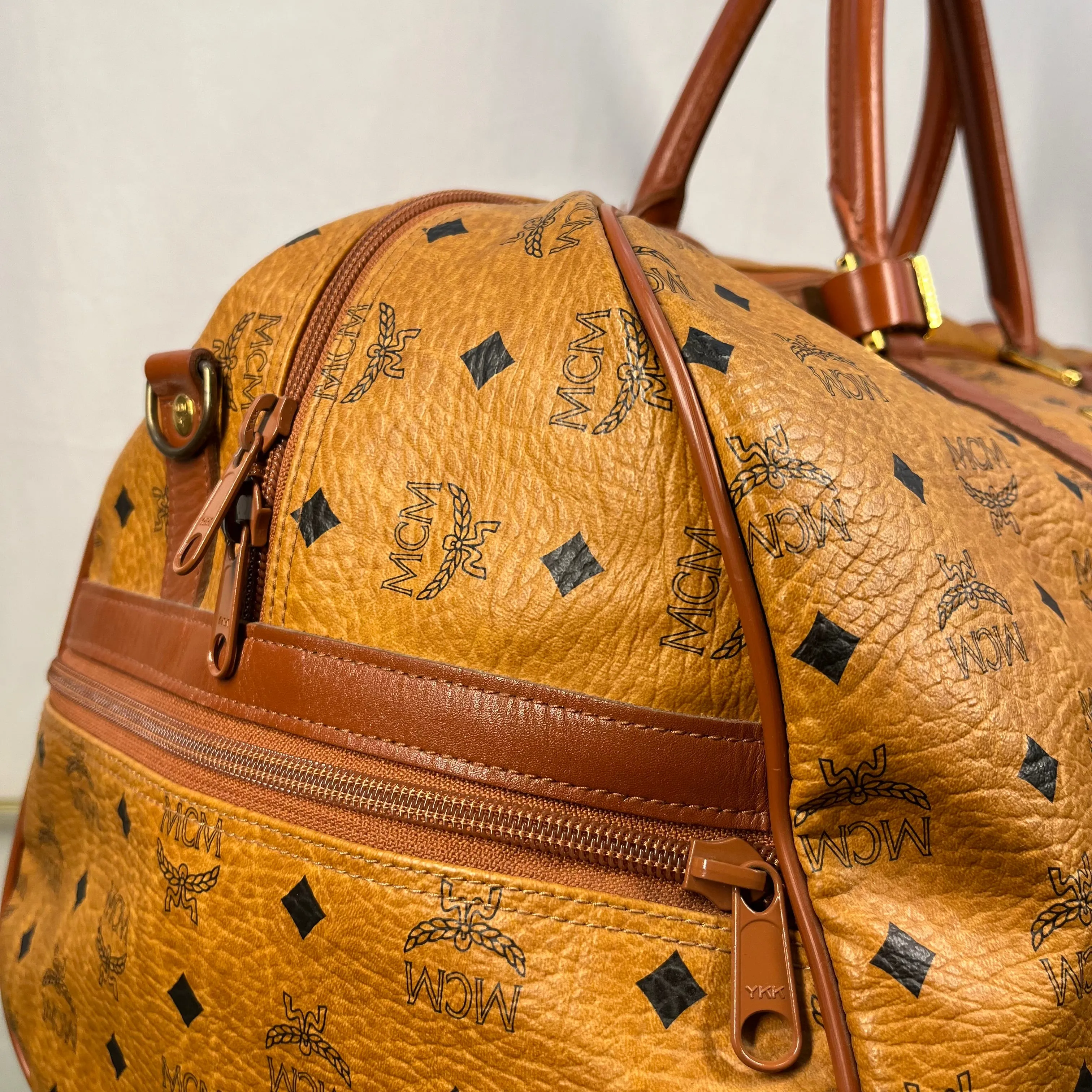 MCM Cognac Visetos Monogram Canvas Duffle Bag