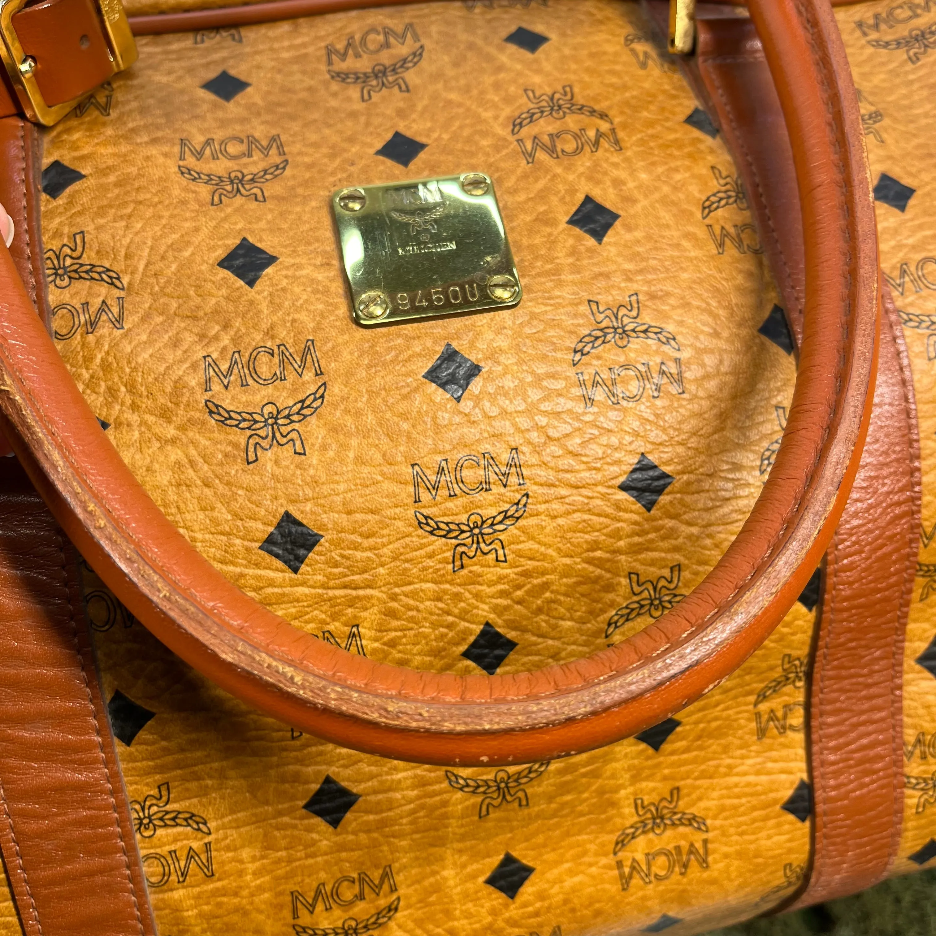 MCM Cognac Visetos Monogram Canvas Duffle Bag