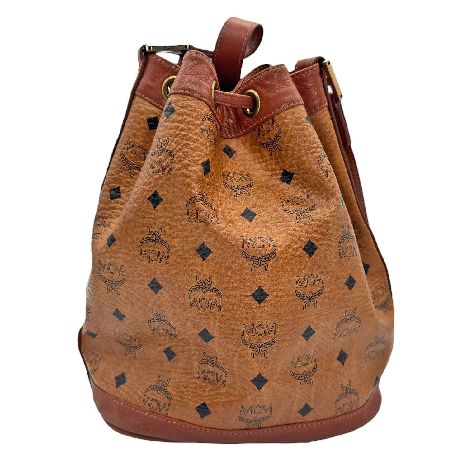 MCM Dessau Drawstring Bag in Visetos - Cognac