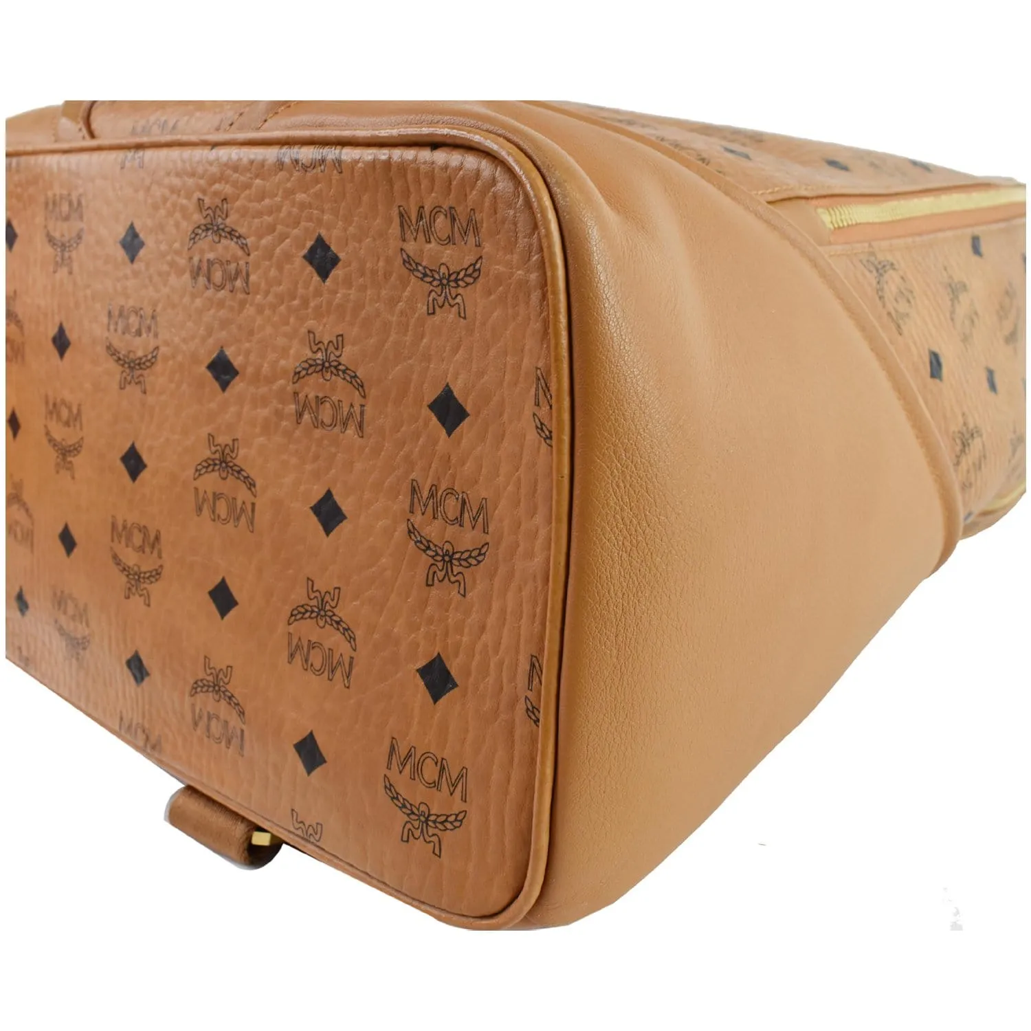 MCM Duke Visetos Medium Canvas Leather Backpack Cognac
