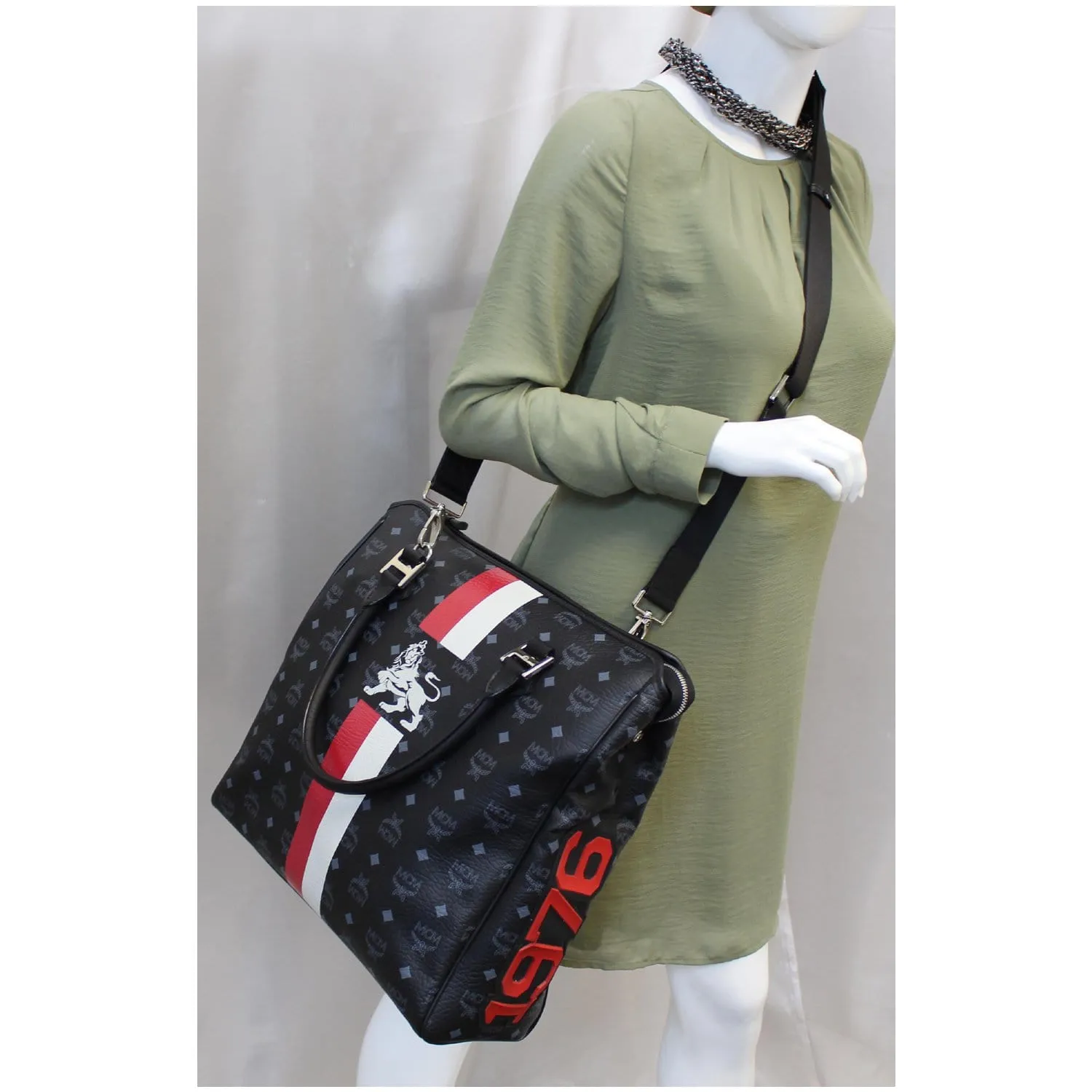 MCM Princess Lion Visetos Satchel Crossbody Bag Black - Last Call