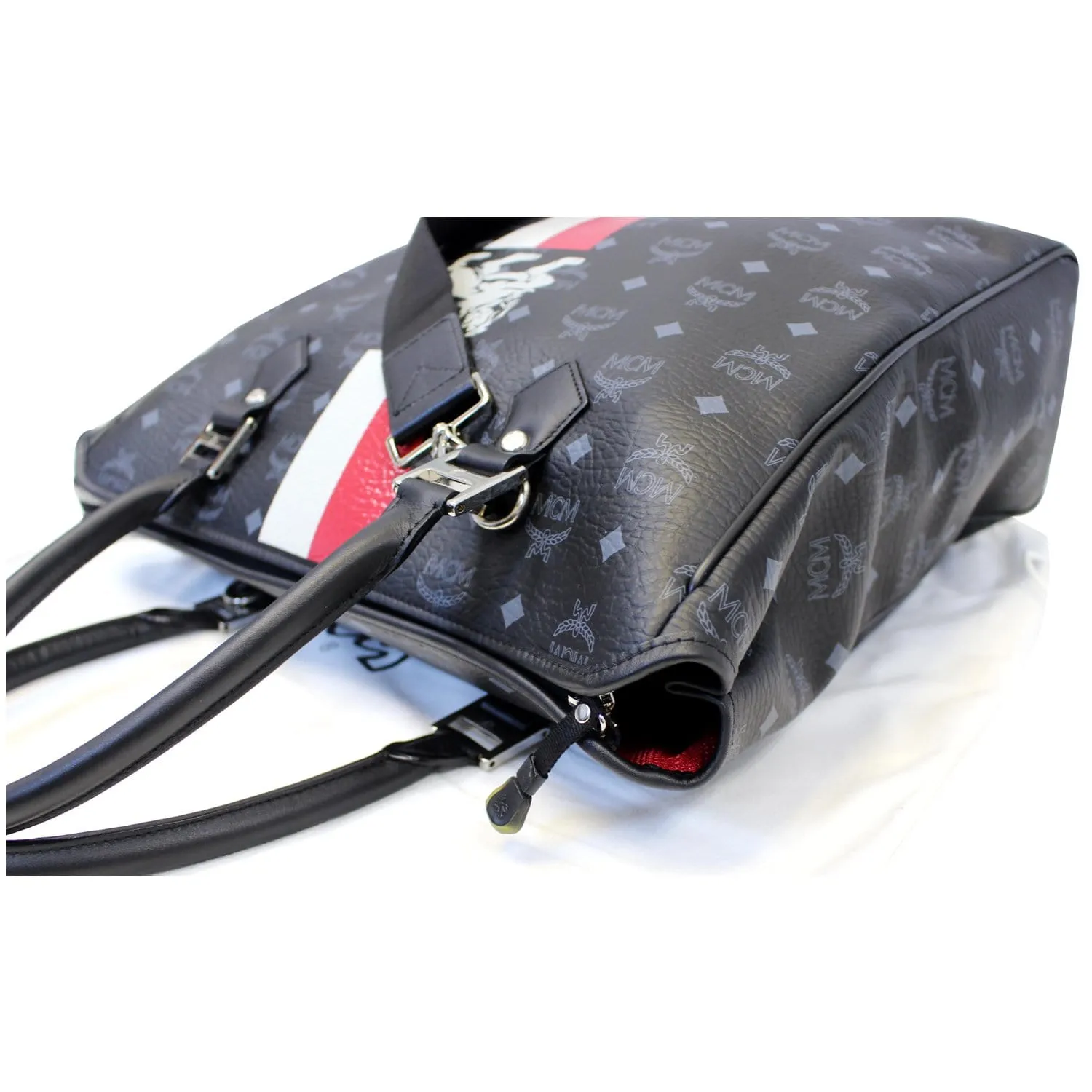 MCM Princess Lion Visetos Satchel Crossbody Bag Black - Last Call
