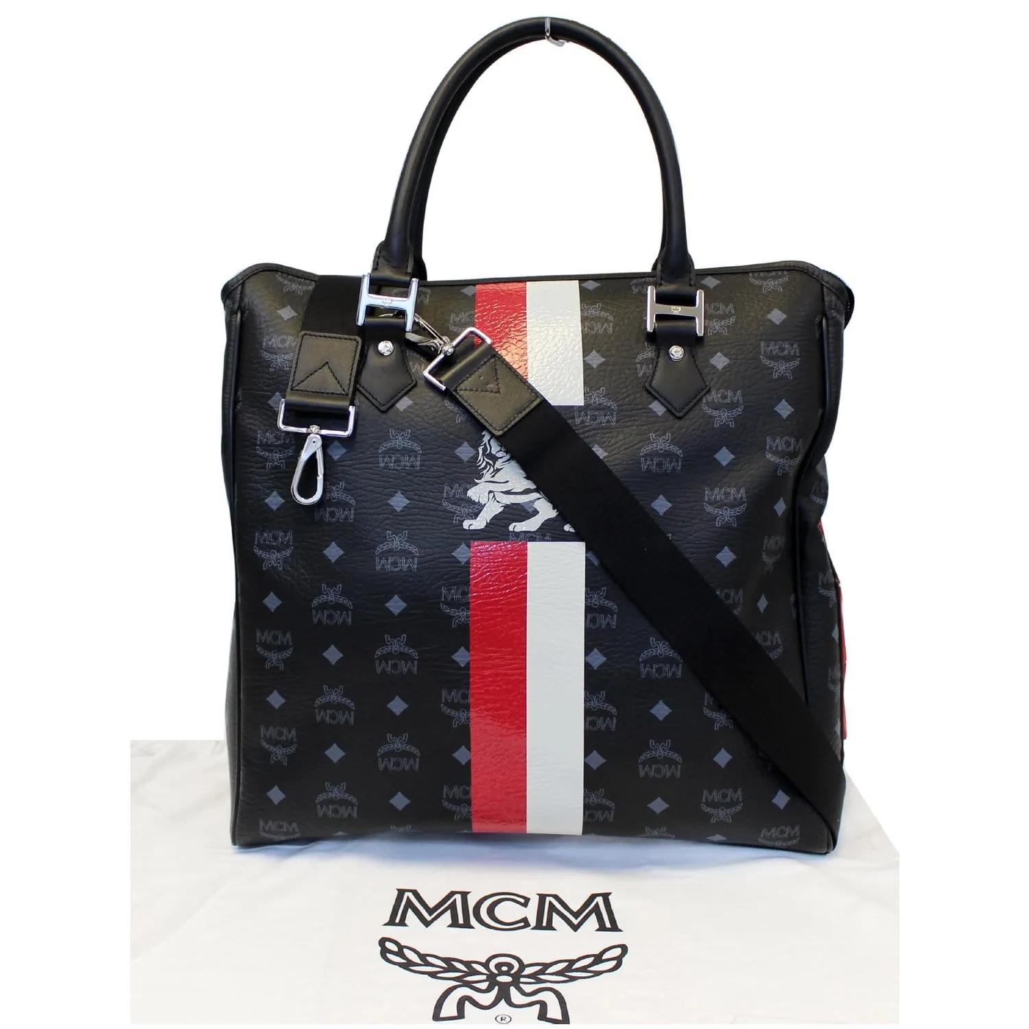 MCM Princess Lion Visetos Satchel Crossbody Bag Black - Last Call