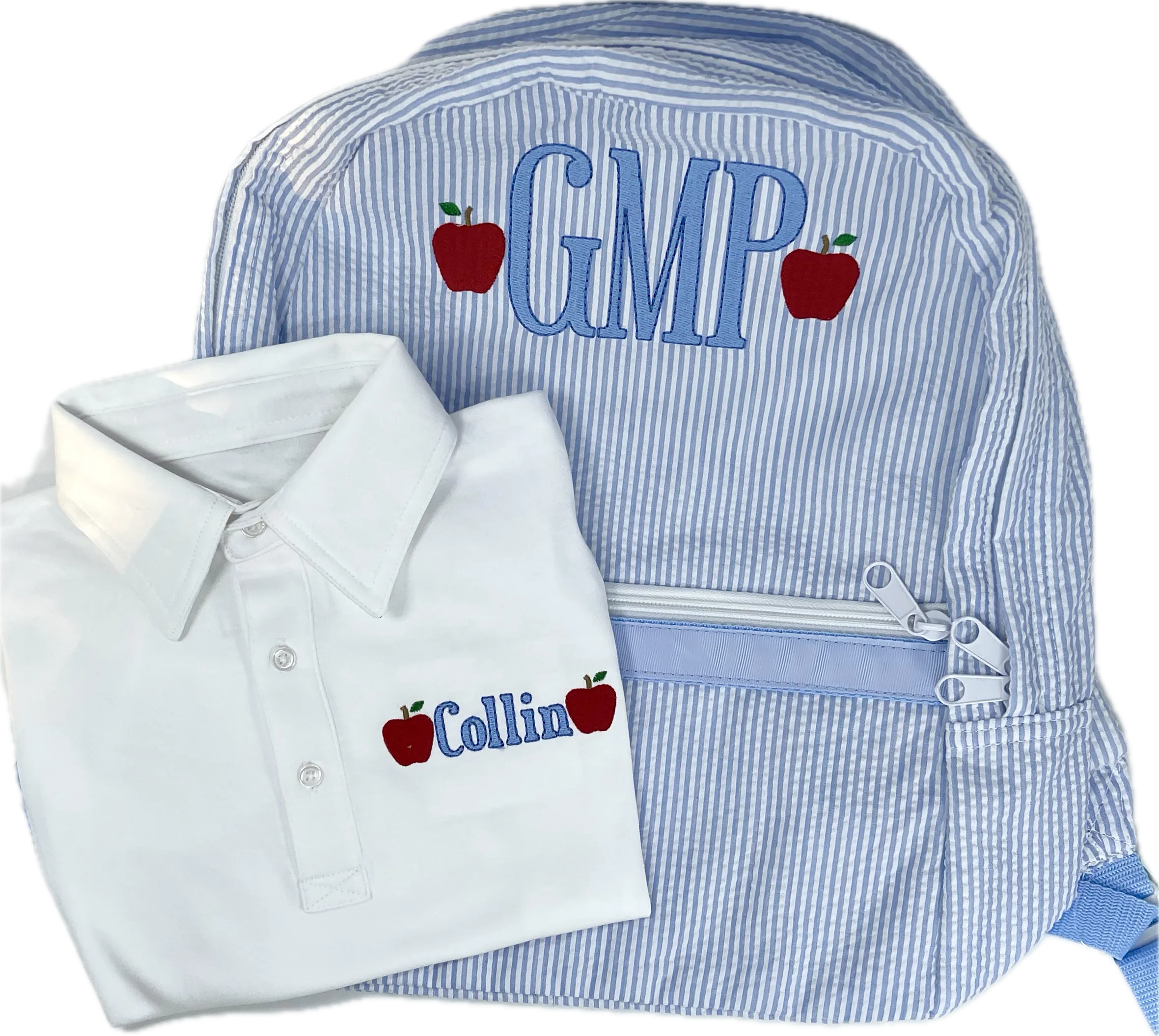 Medium Backpack w/Pockets Light Blue Seersucker by Mint Sweet Little Things