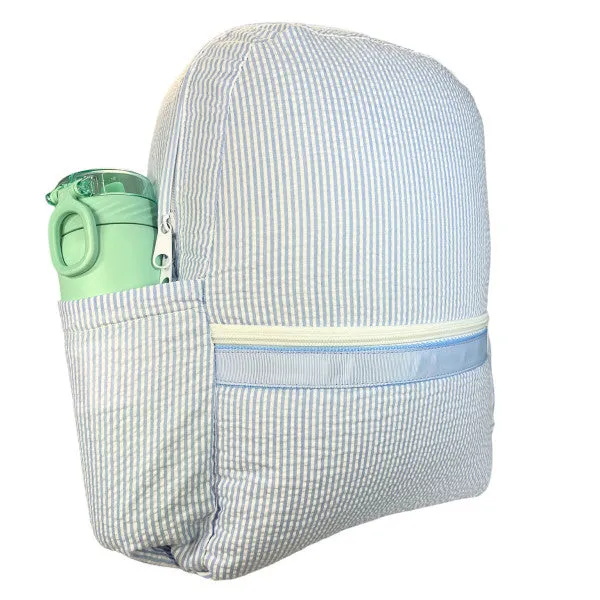 Medium Backpack w/Pockets Light Blue Seersucker by Mint Sweet Little Things