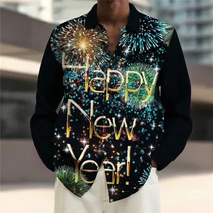 Men's Letter New Year Scene Long Sleeve Shirt