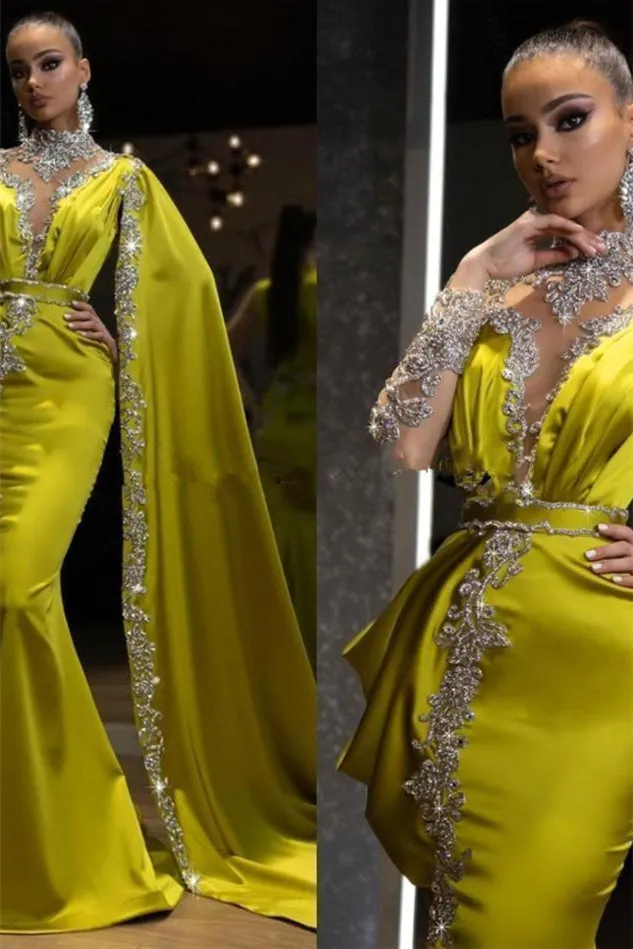 Mermaid High Neck Floor-length Long Sleeve With Shawl Applique Prom Dress