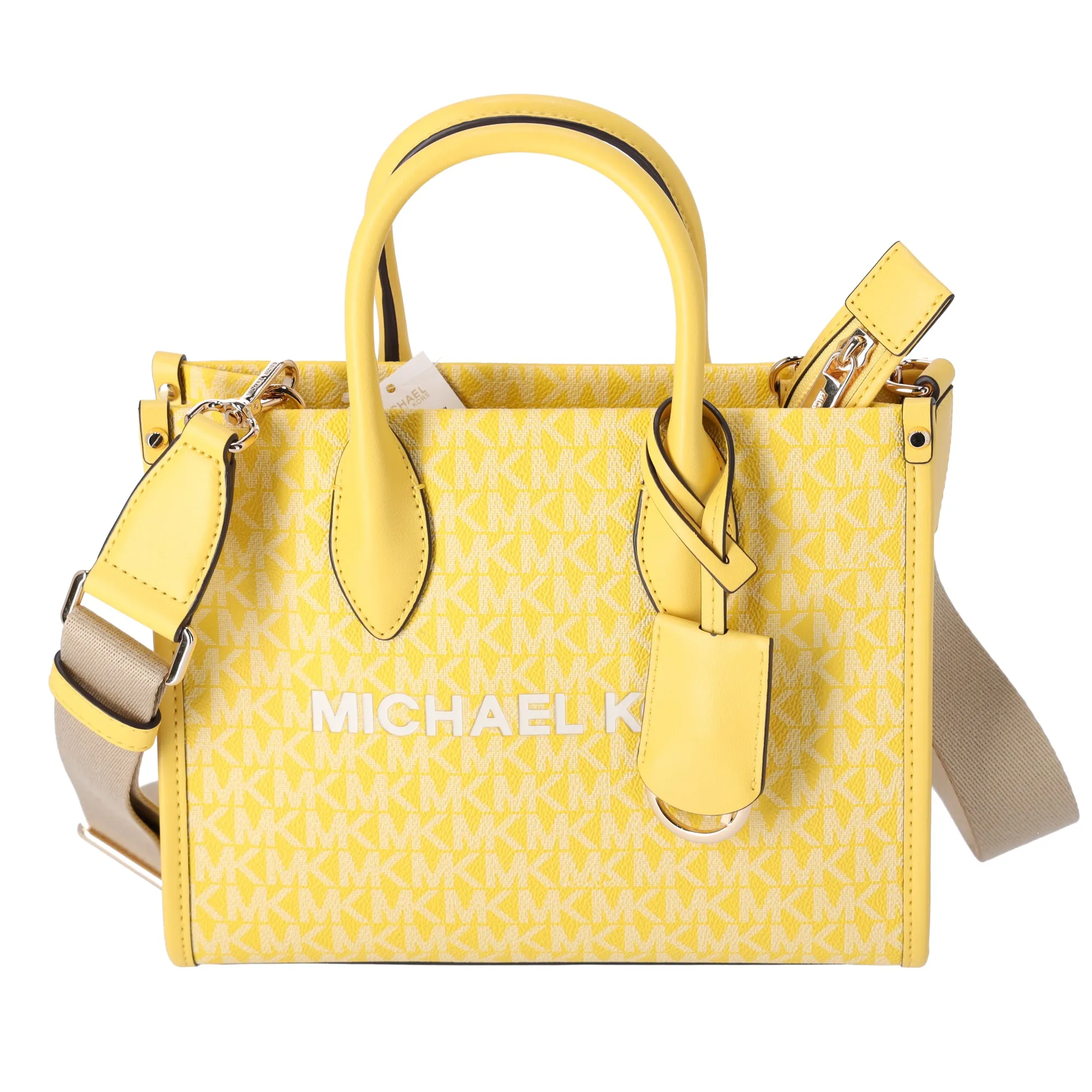 Michael Kors Mirella Small Top Zip Crossbody Bag Golden Yellow MK Signature