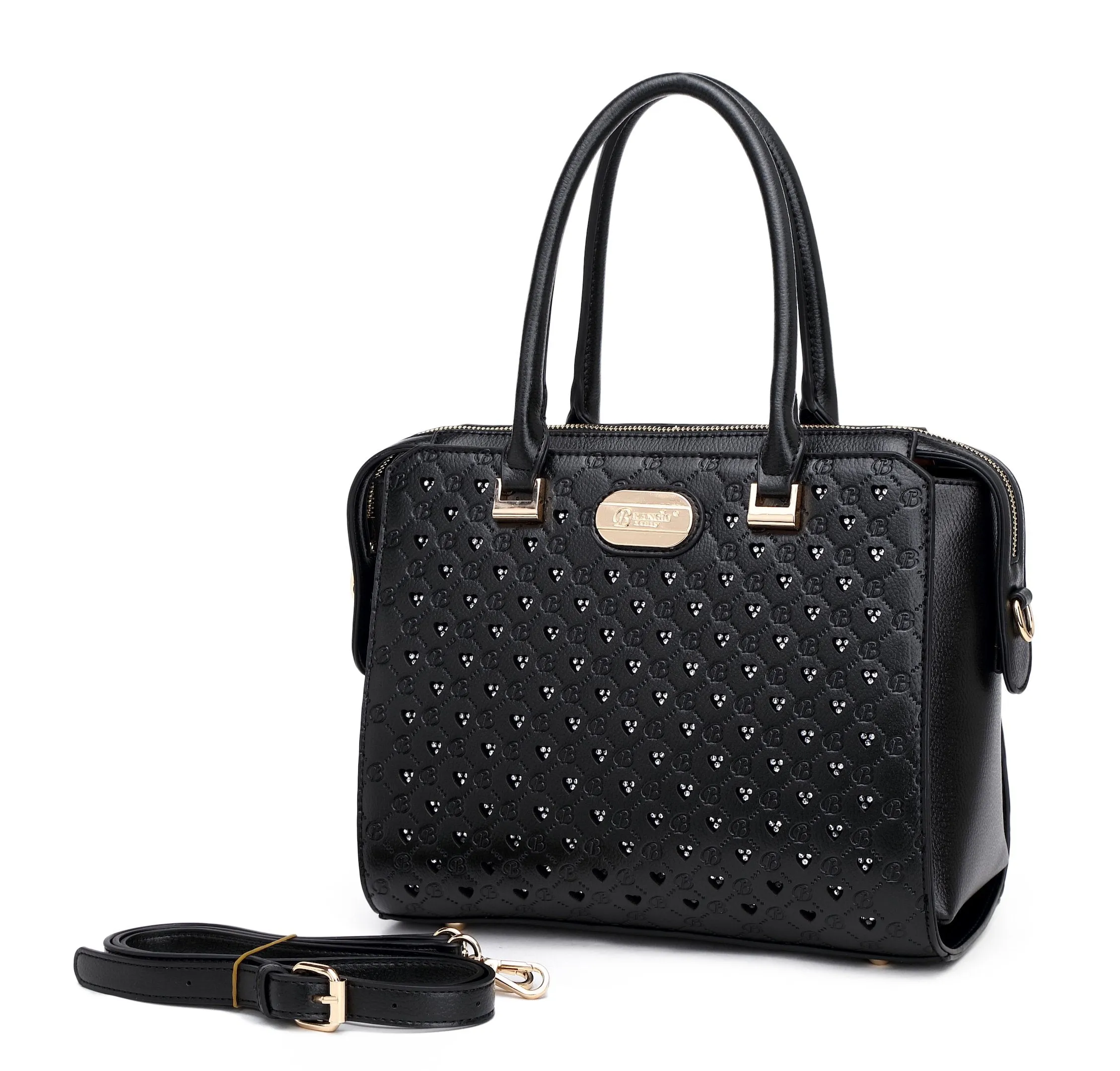 Millionaire Double Layer Crystal Engraved Matte Satchel [RO3258]
