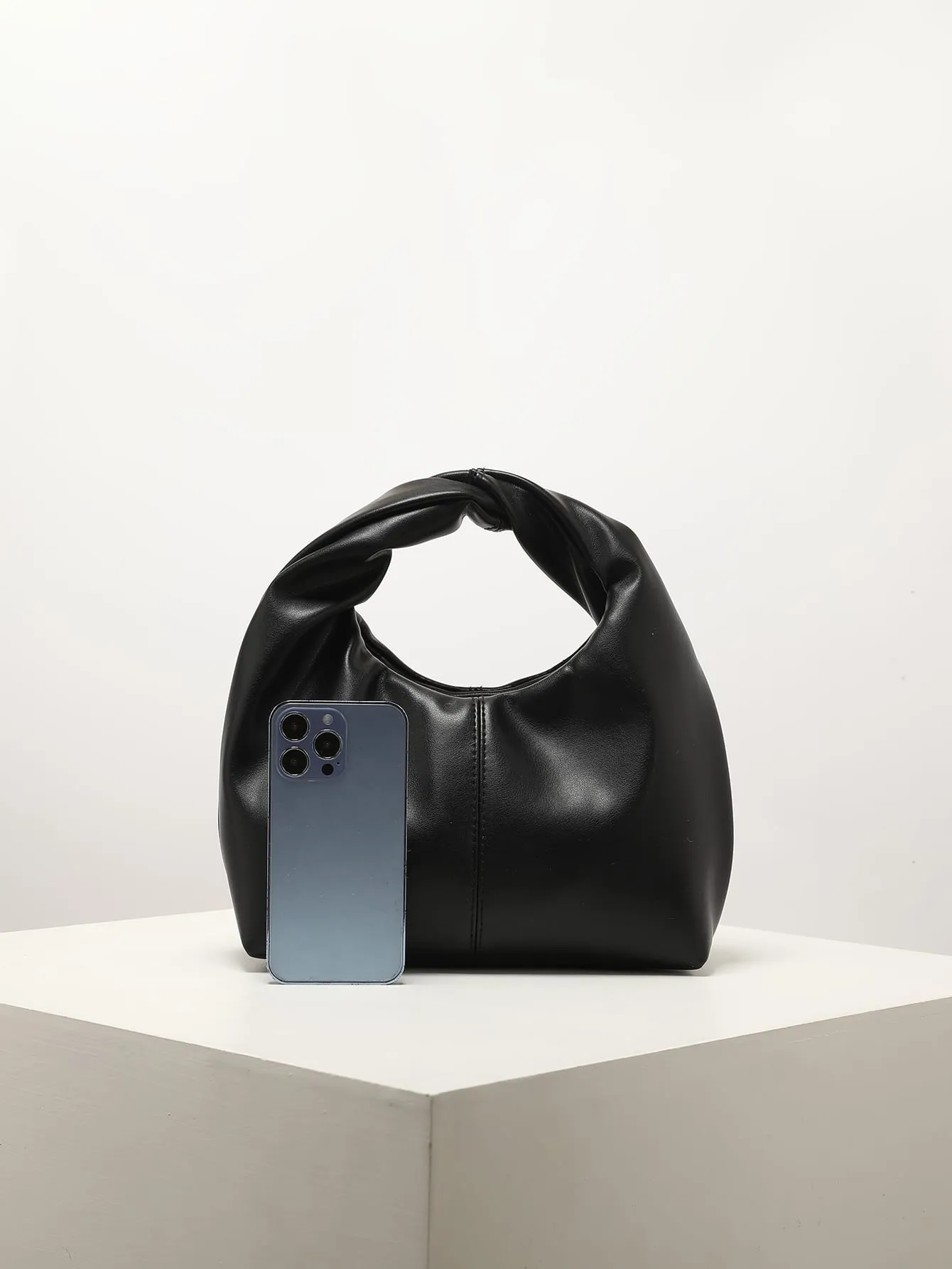 Minimalist Top Handle Hobo Bag - Black