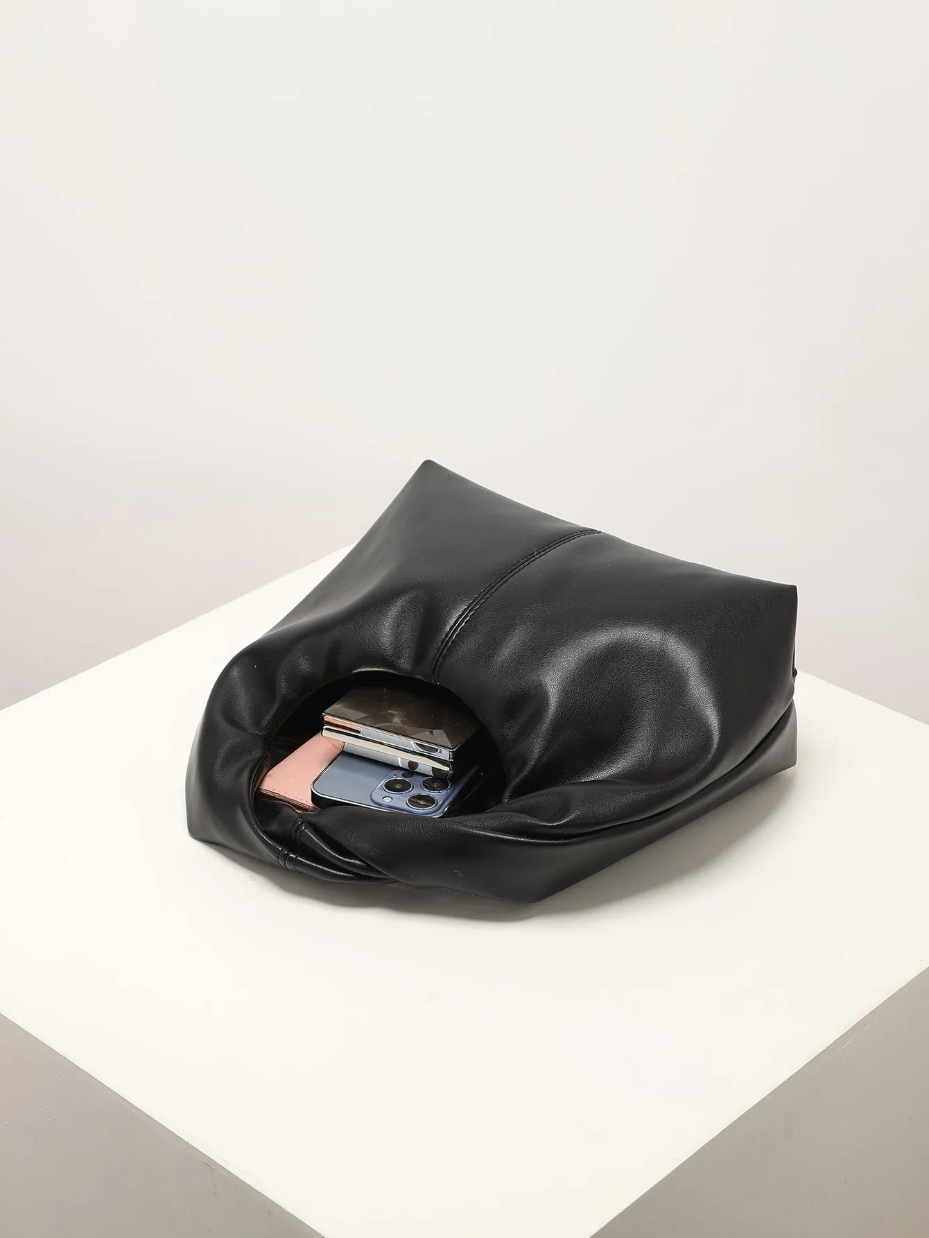 Minimalist Top Handle Hobo Bag - Black