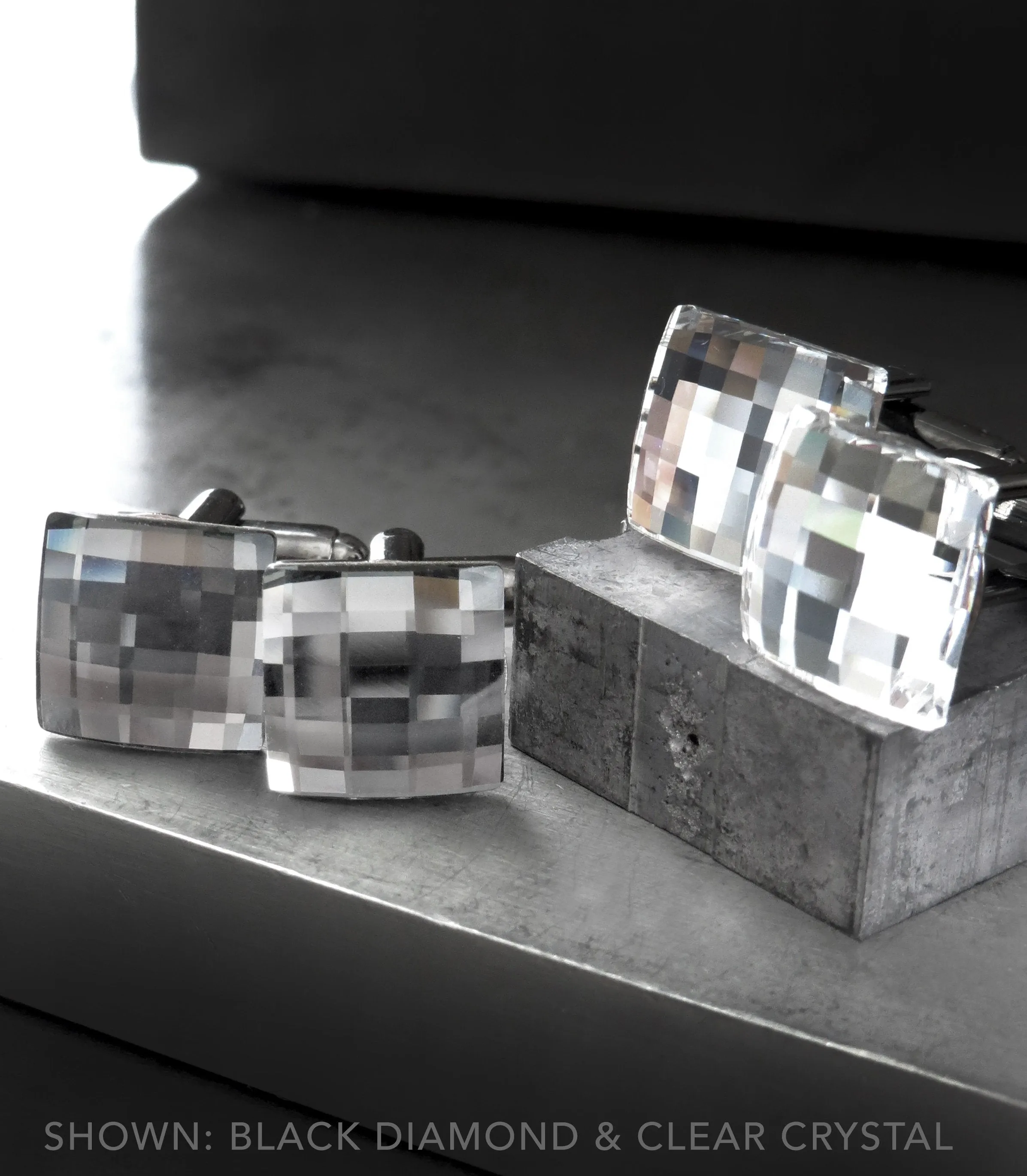 MIRROR - Square Crystal Cufflinks - Black Diamond