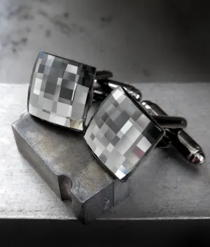 MIRROR - Square Crystal Cufflinks - Black Diamond