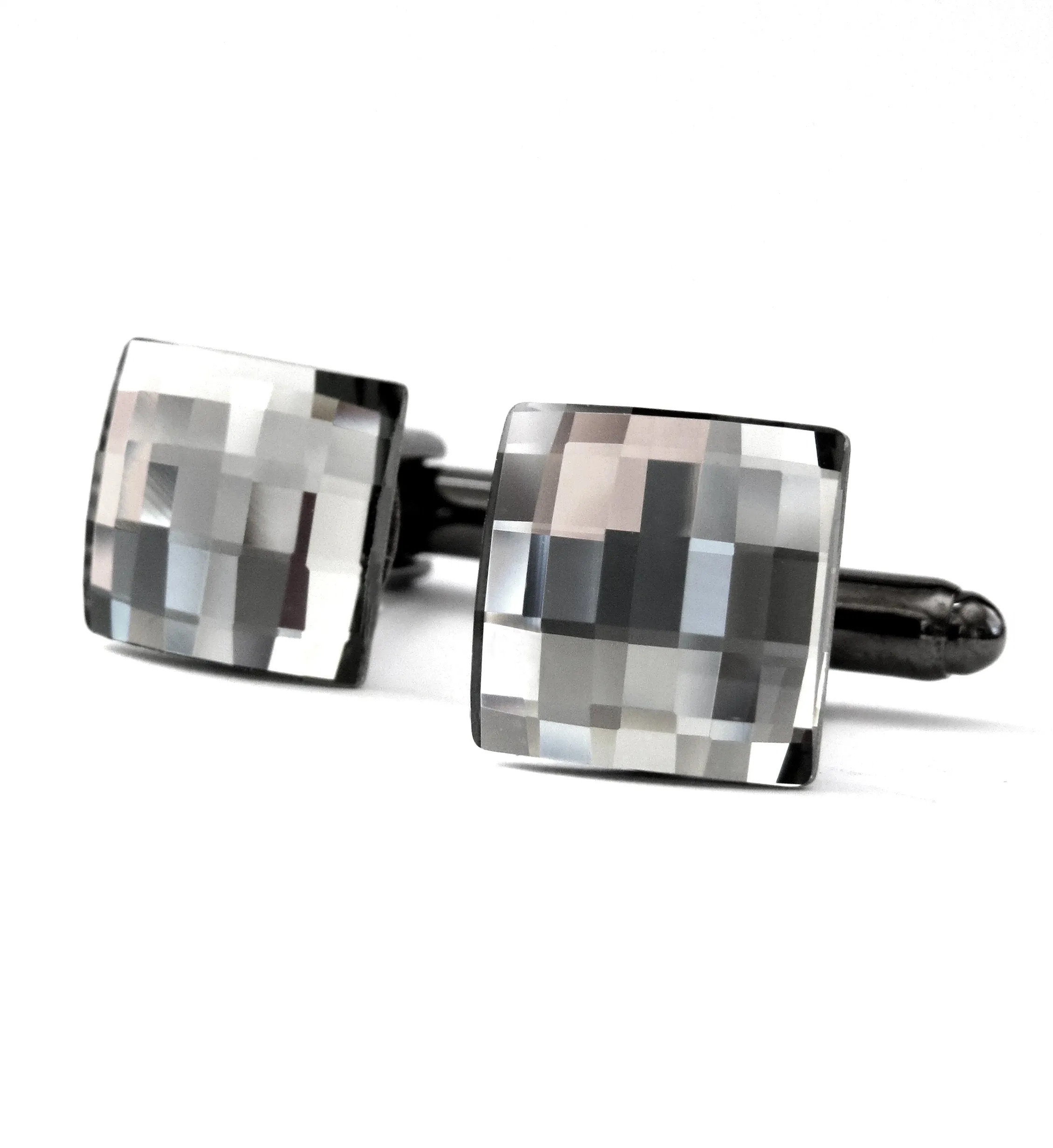MIRROR - Square Crystal Cufflinks - Black Diamond