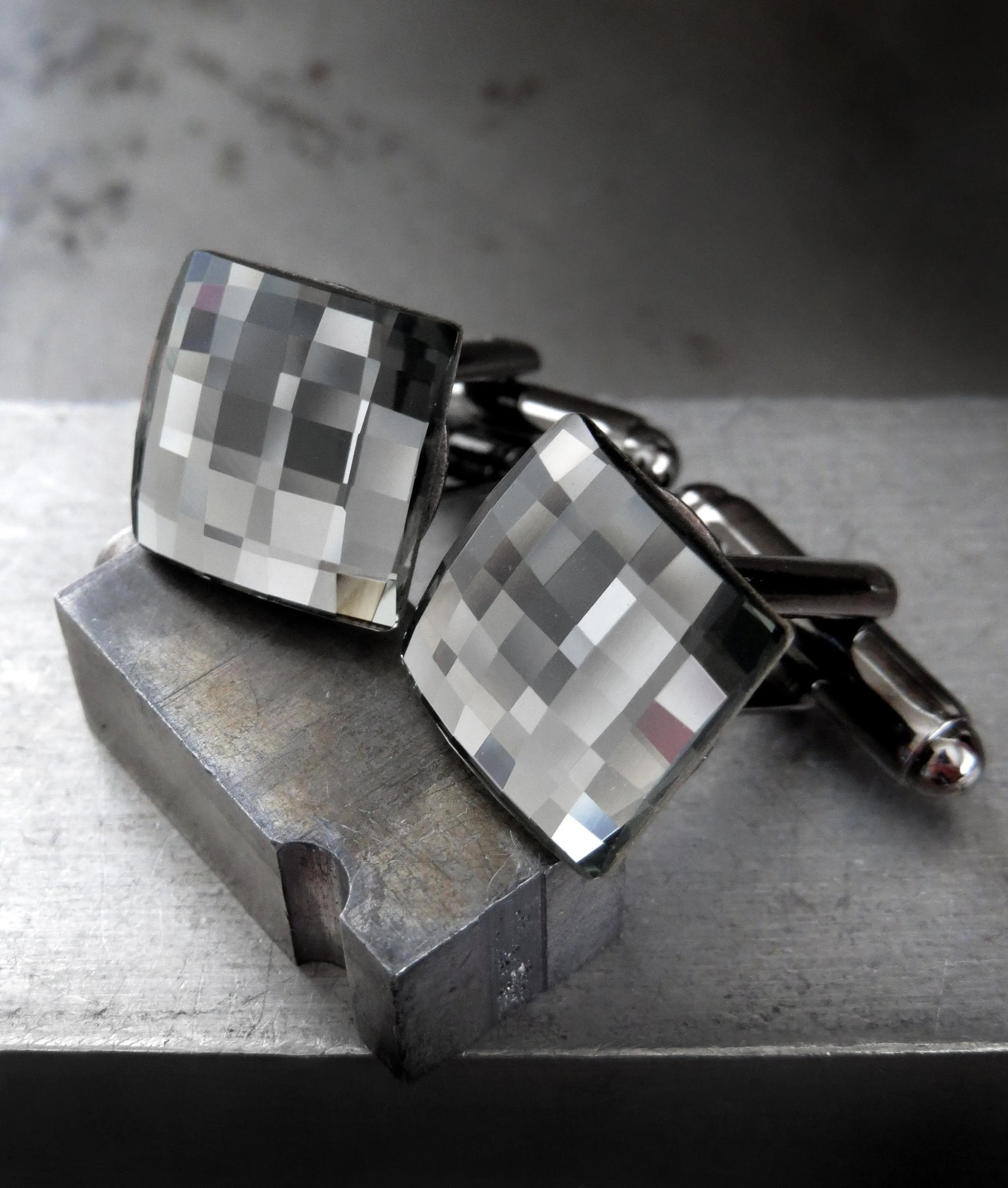 MIRROR - Square Crystal Cufflinks - Black Diamond