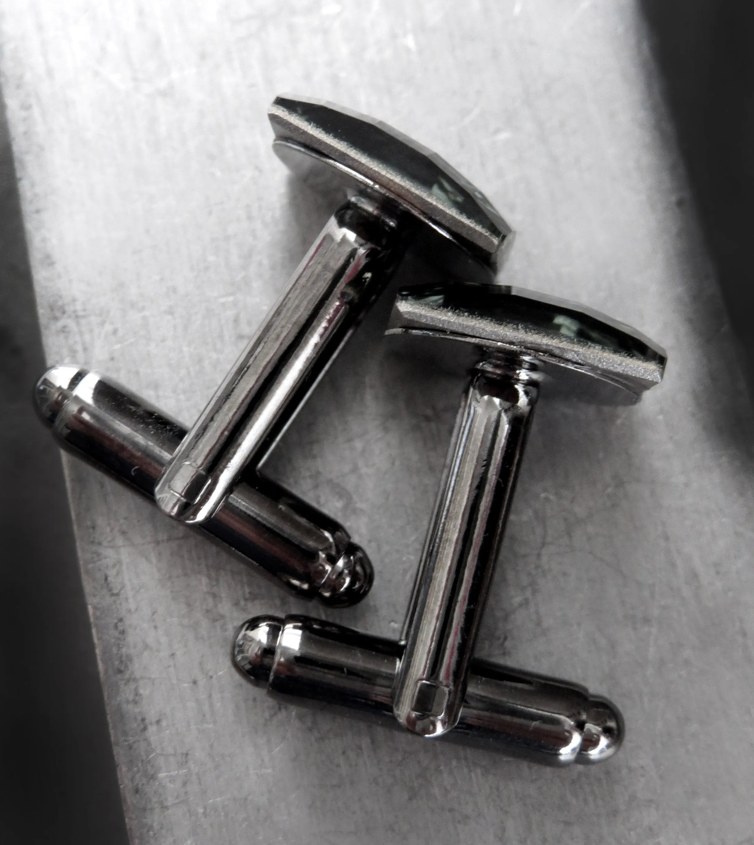 MIRROR - Square Crystal Cufflinks - Black Diamond